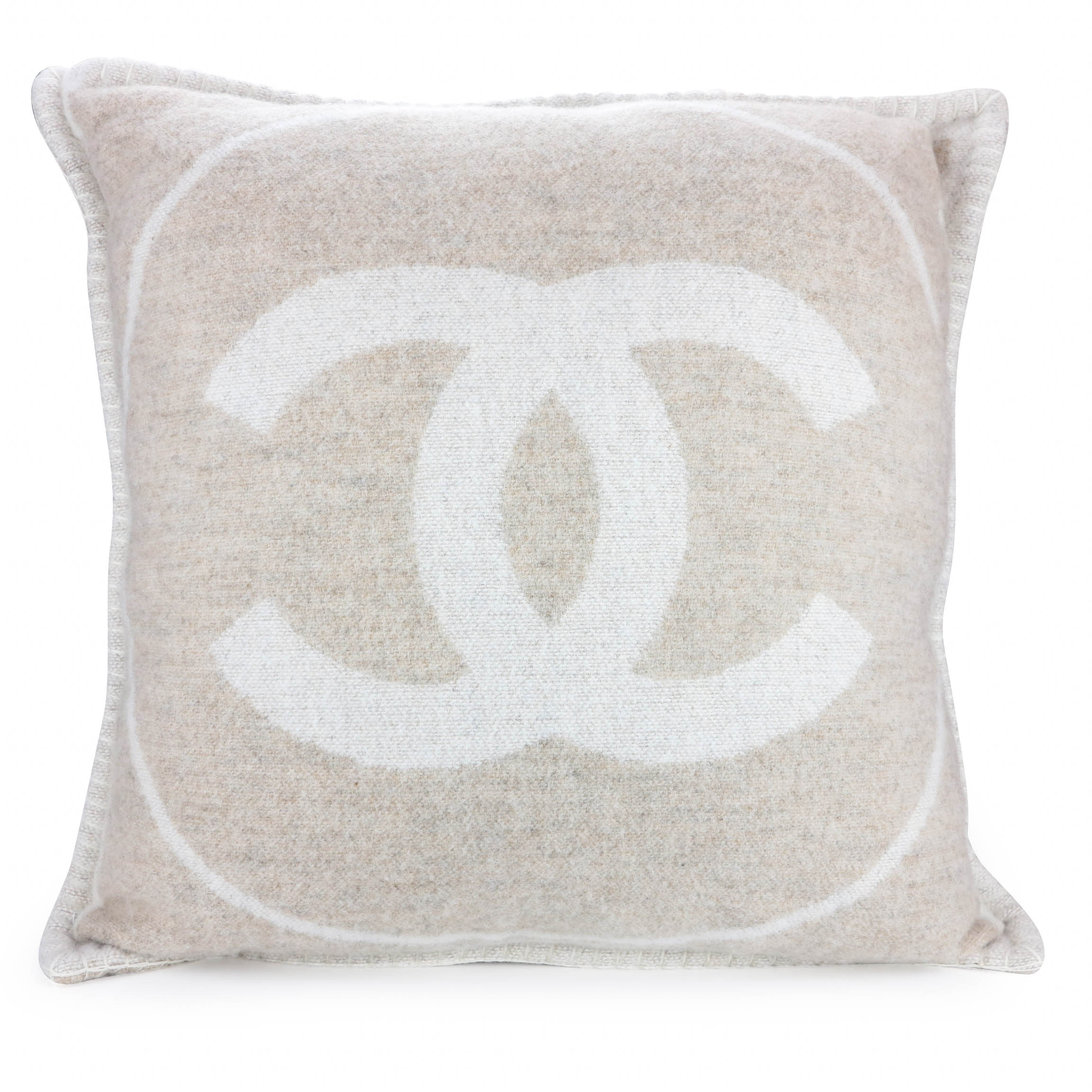 Merino Wool Cashmere CC Pillow Cushion in Beige Off-White