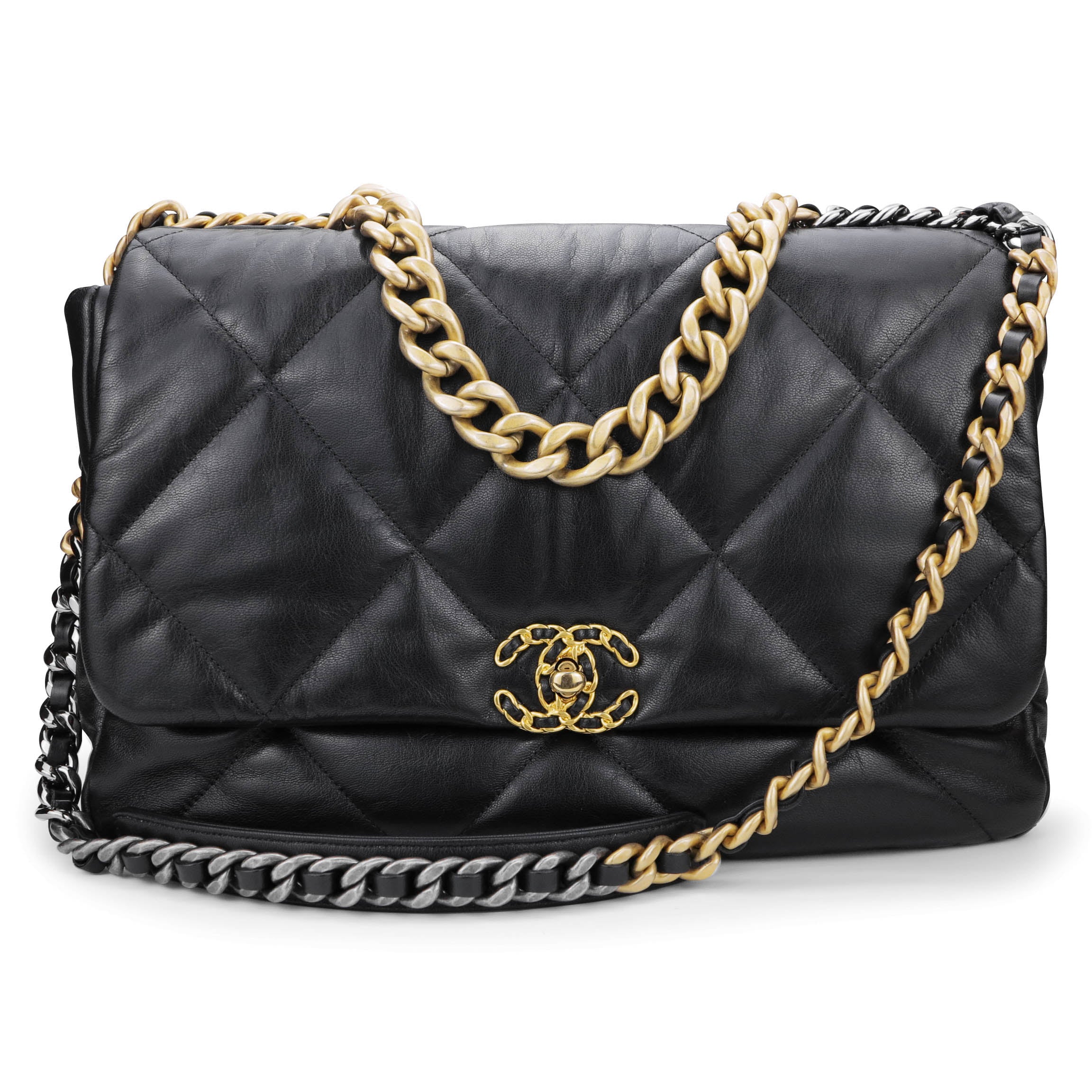 CHANEL 19 Maxi Flap Bag in Black Goatskin