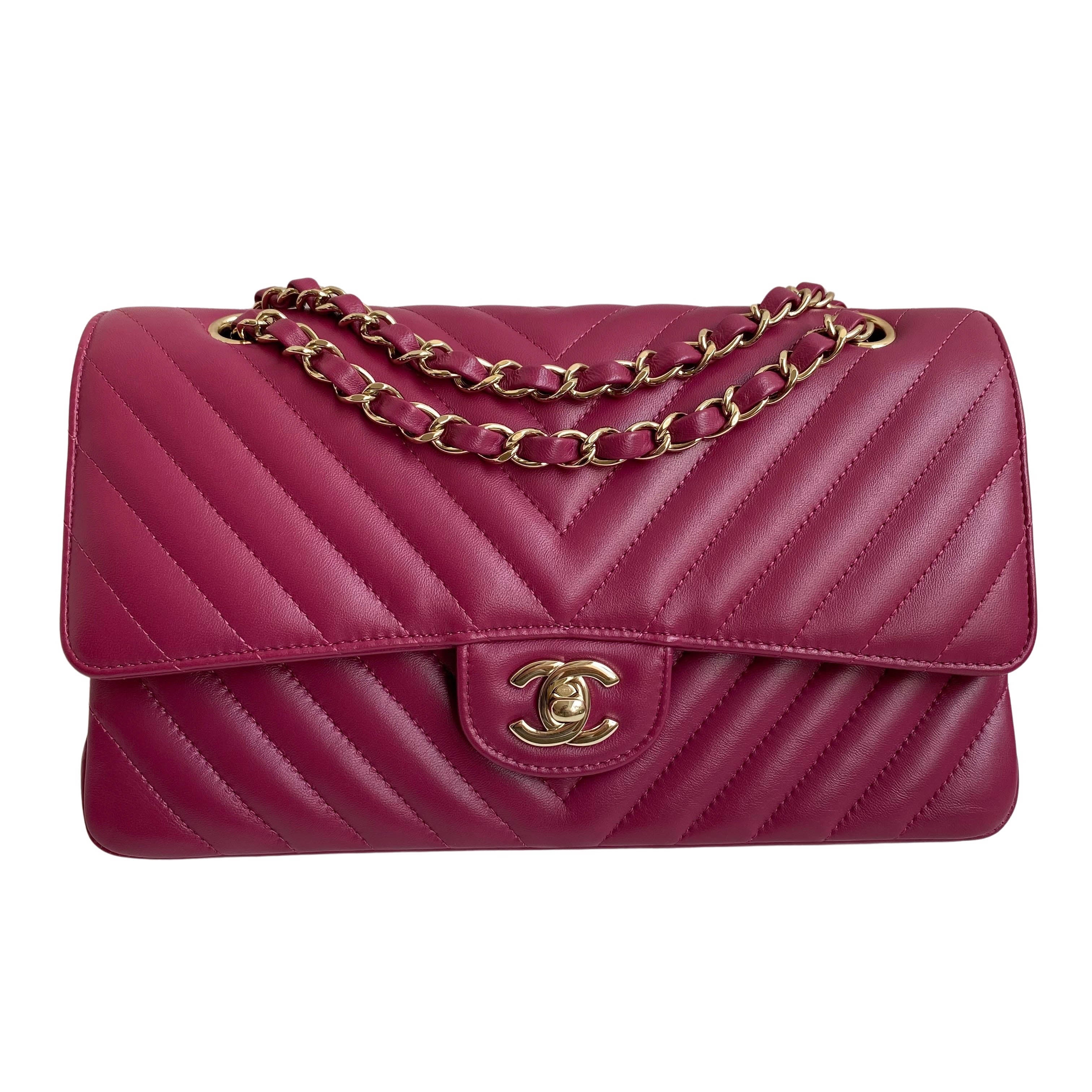 18B Raspberry Dark Pink Lambskin Medium Classic Double Flap Bag