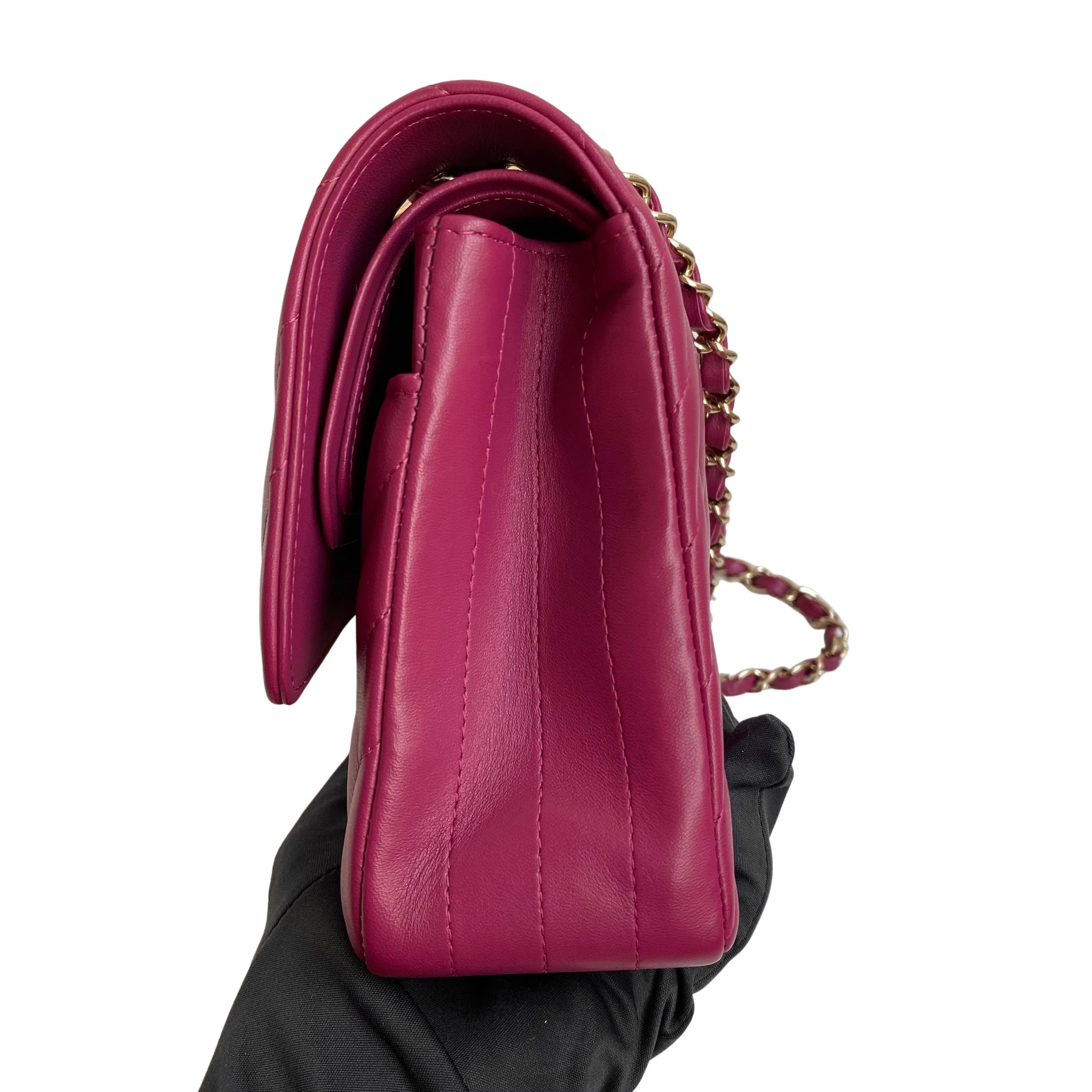 18B Raspberry Dark Pink Lambskin Medium Classic Double Flap Bag