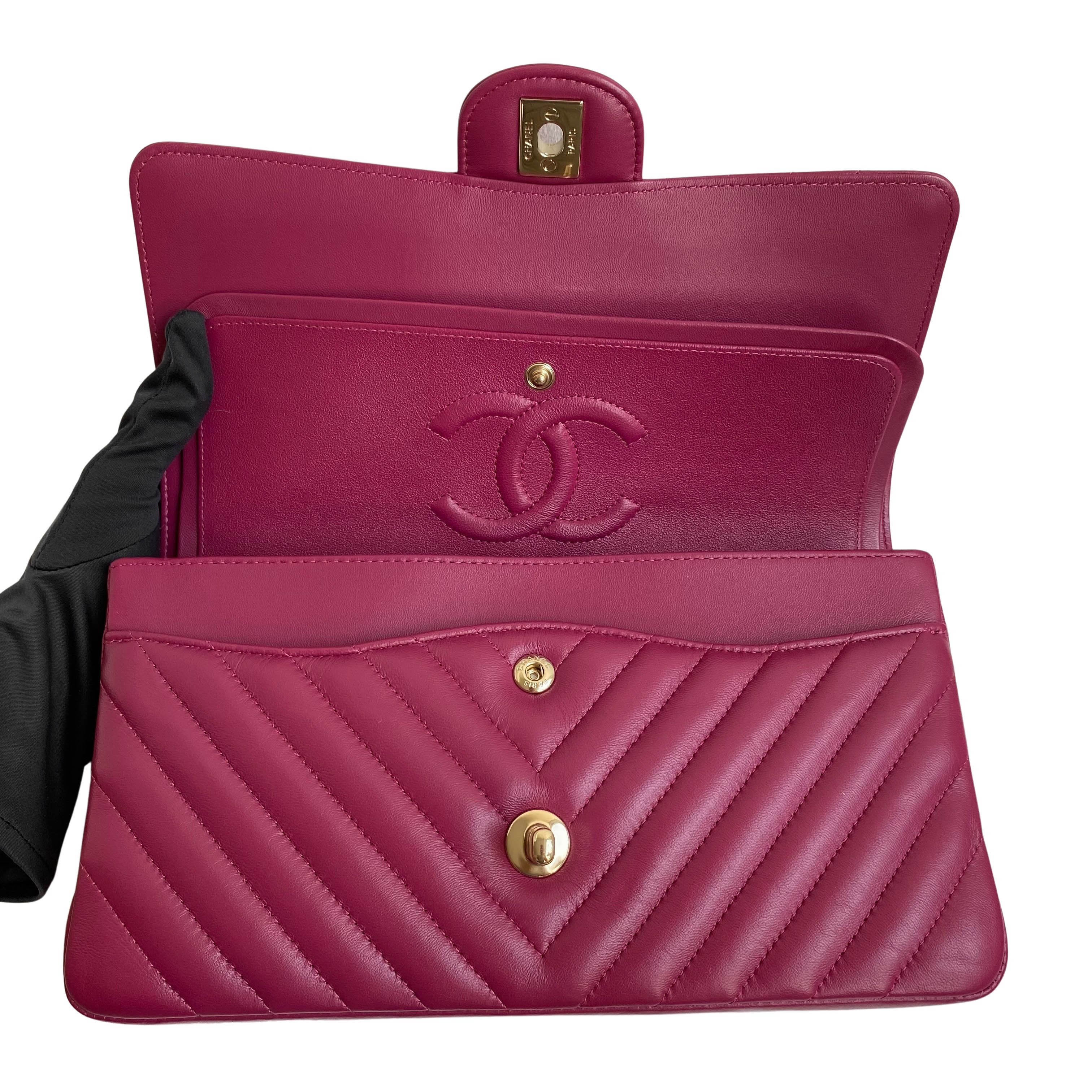 18B Raspberry Dark Pink Lambskin Medium Classic Double Flap Bag