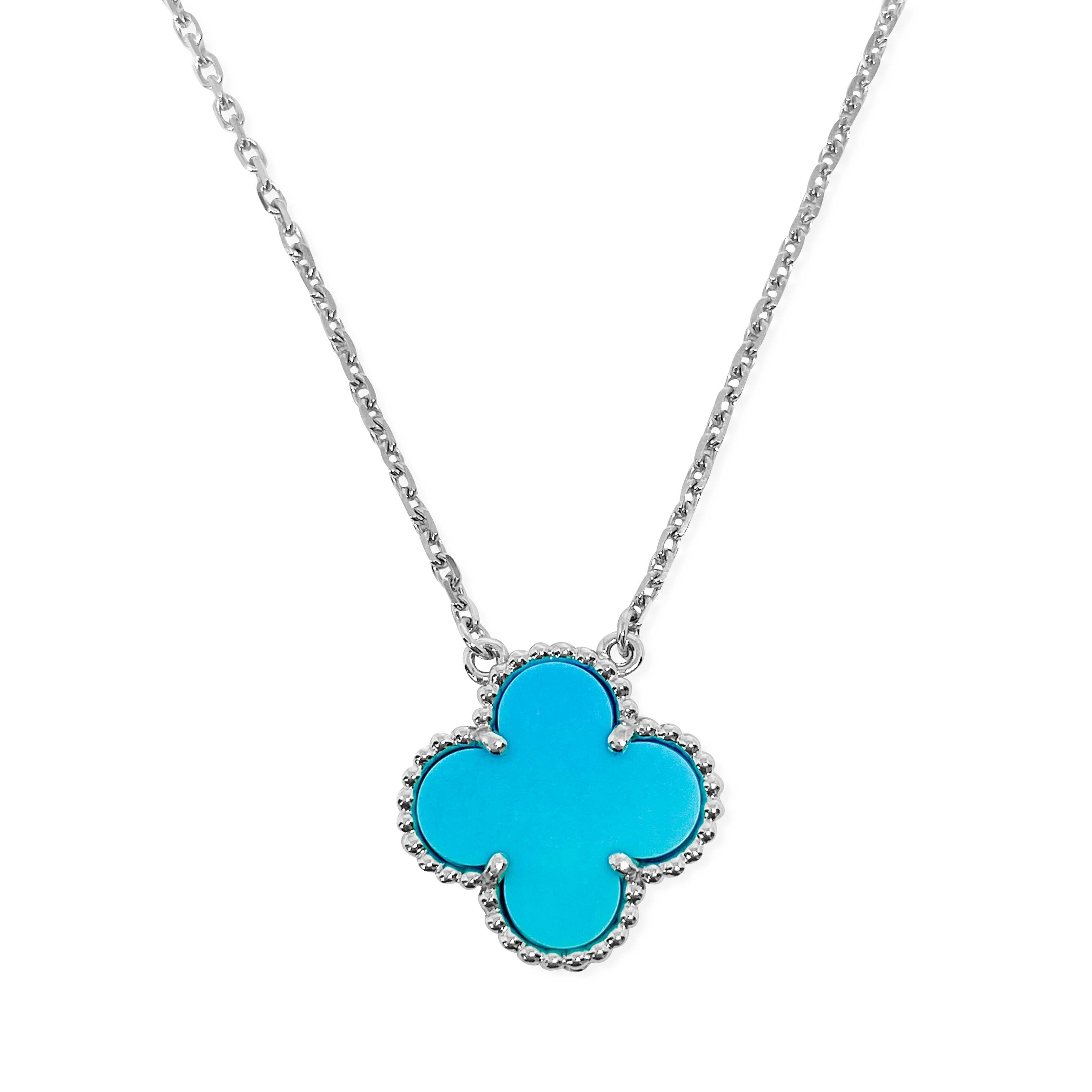 Vintage Alhambra Pendant Necklace in 18k White Gold Turquoise