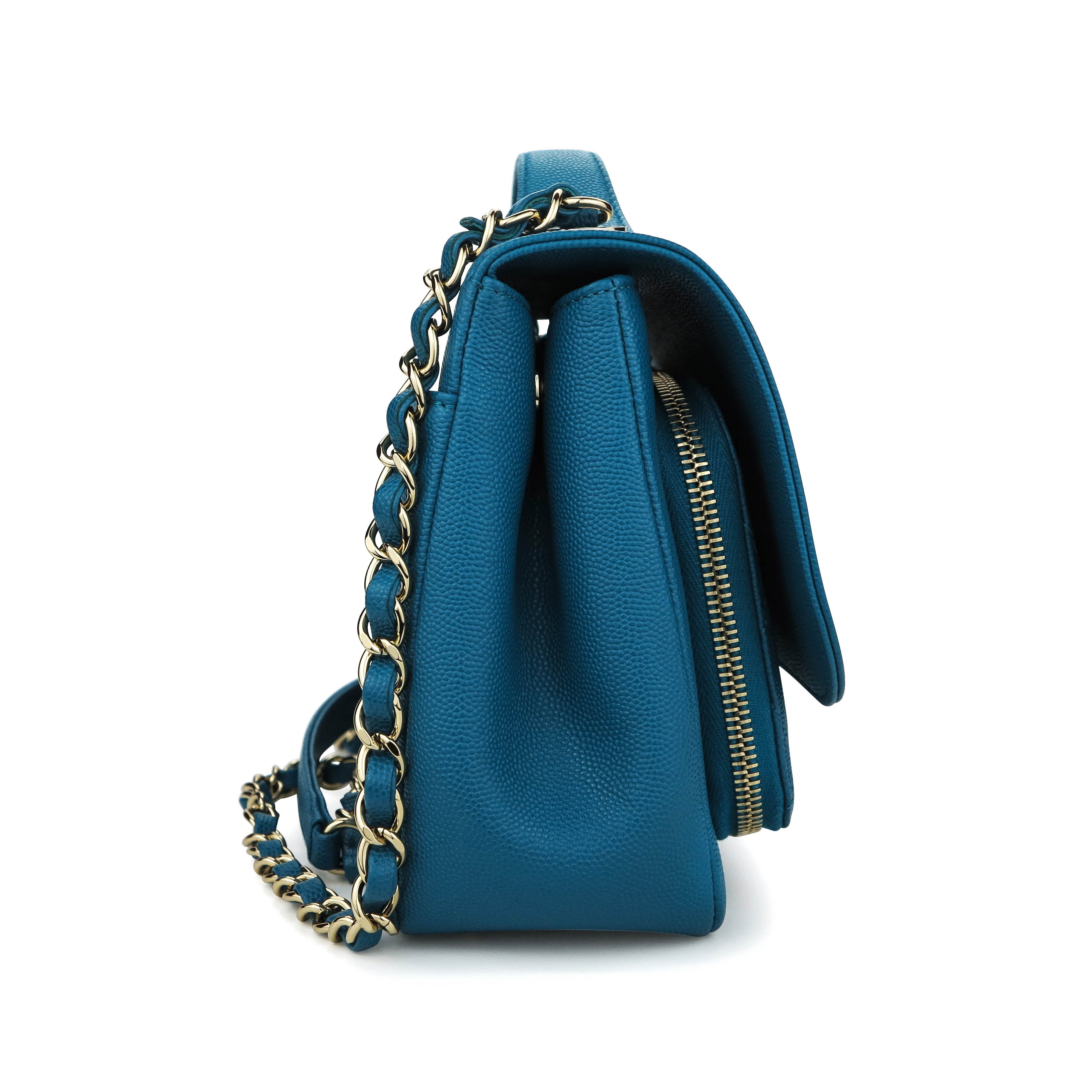 Medium Business Affinity Flap Bag in Turquoise Caviar