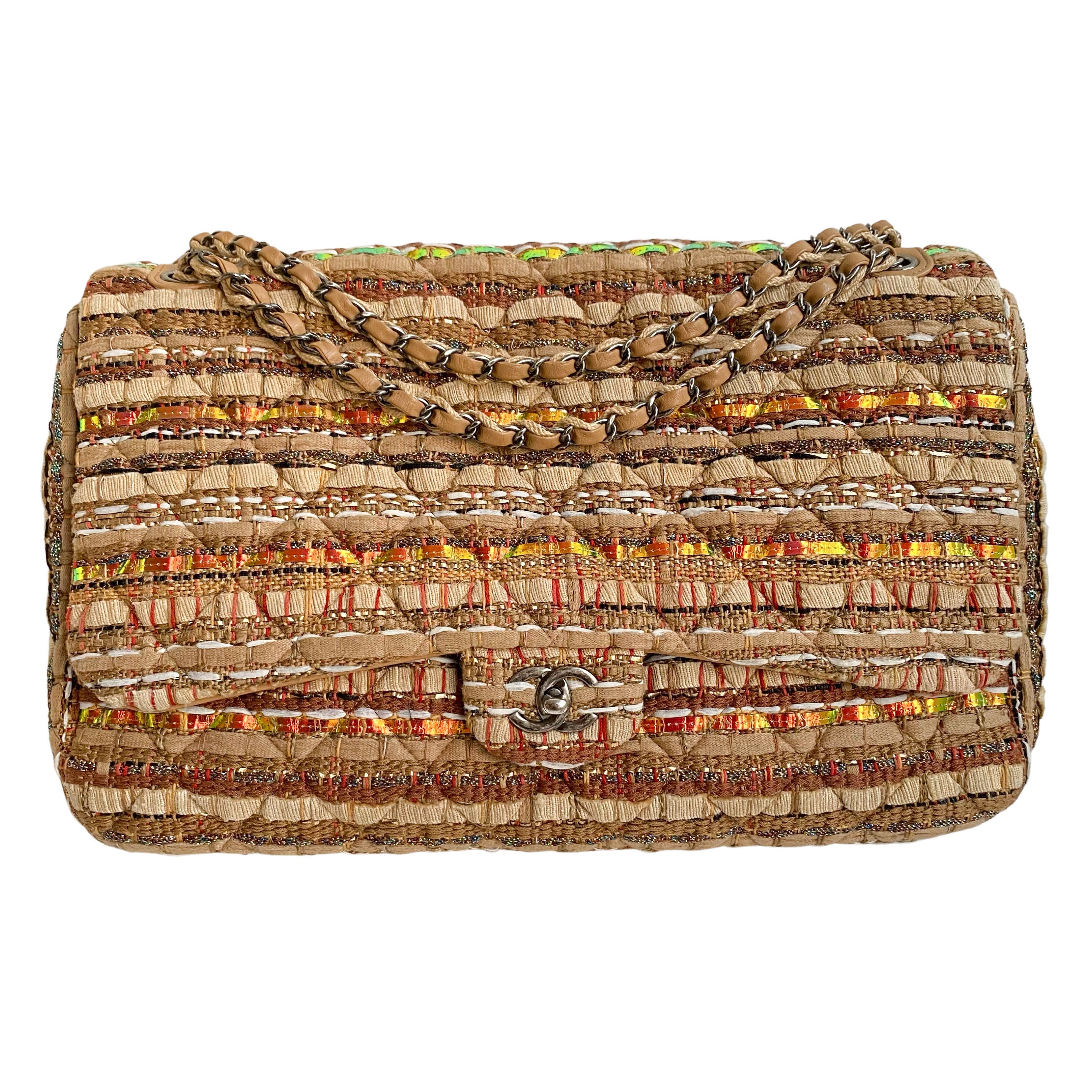 17C Coco Cuba Raffia Tweed XL Maxi Flap Bag