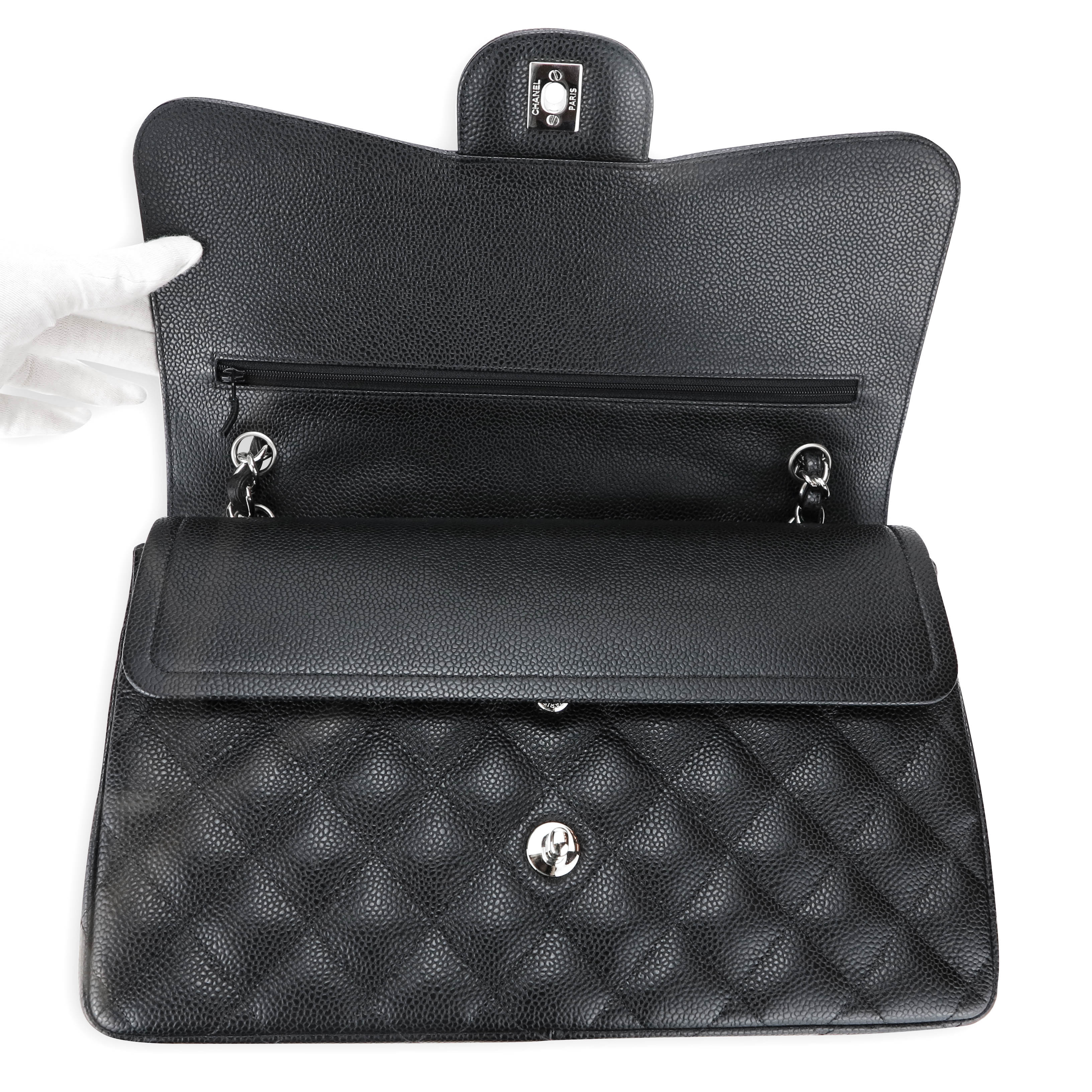 Jumbo Classic Double Flap Bag in Black Caviar SHW