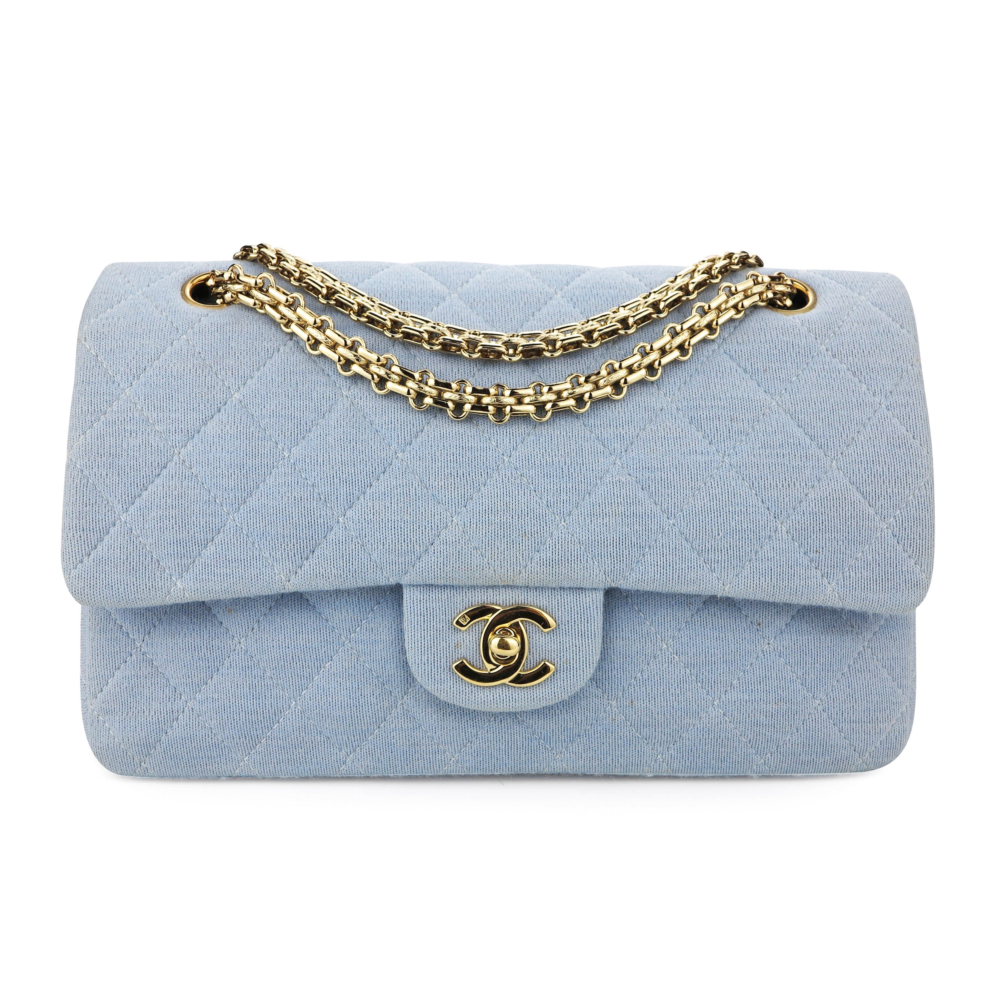 Vintage Medium Classic Double Flap Bag in Light Blue Jersey