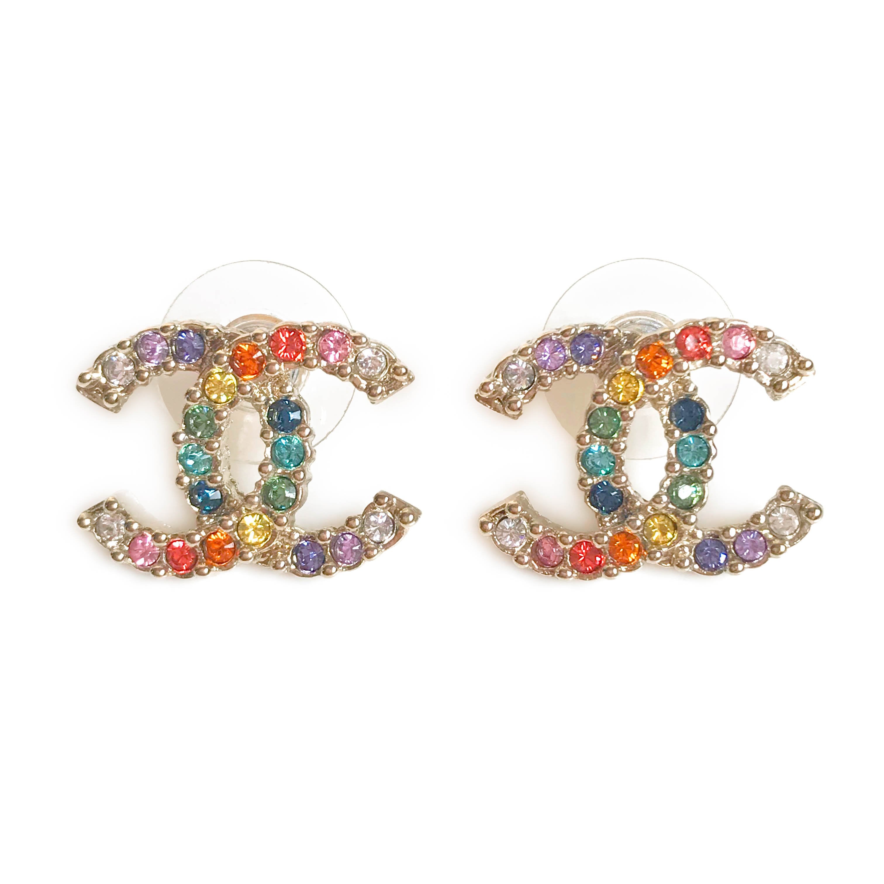 Rainbow Crystal CC Logo Large Stud Earrings