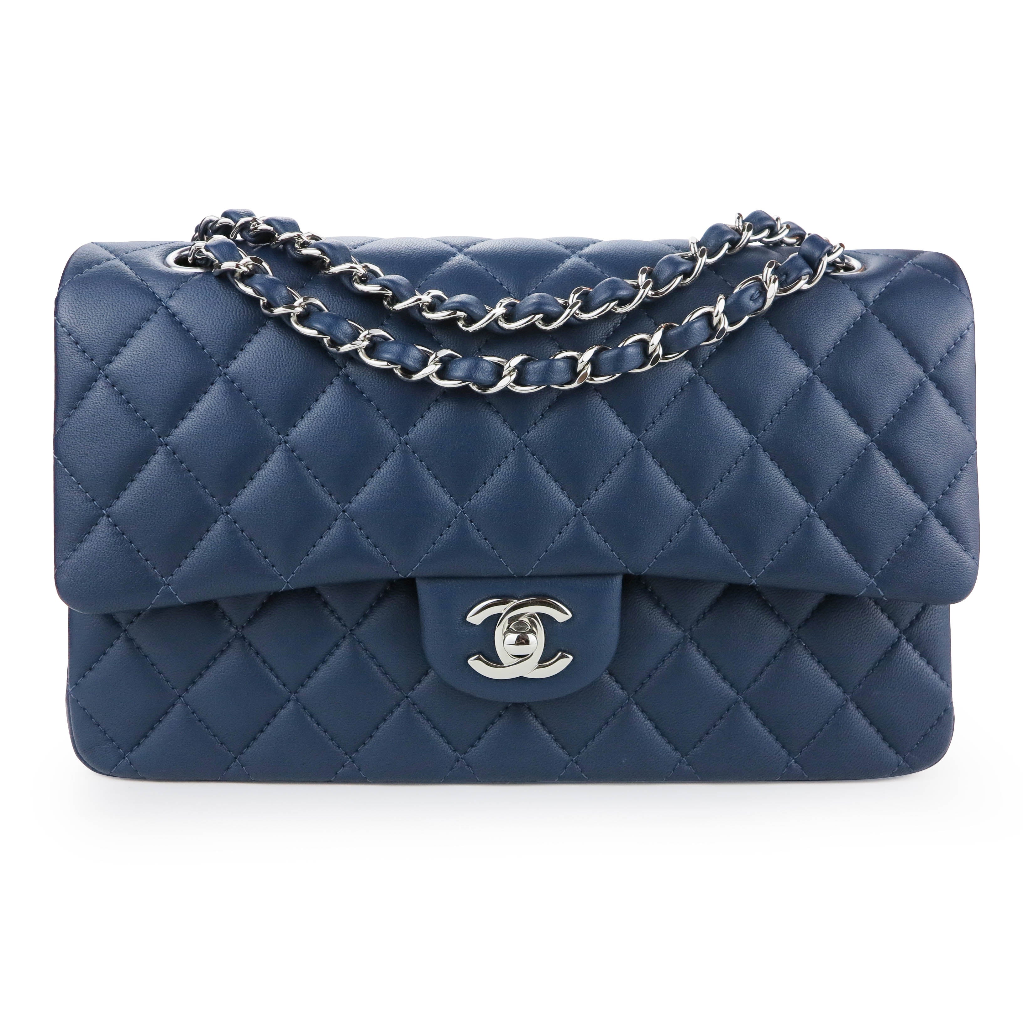 Medium Classic Double Flap Bag in Navy Lambskin