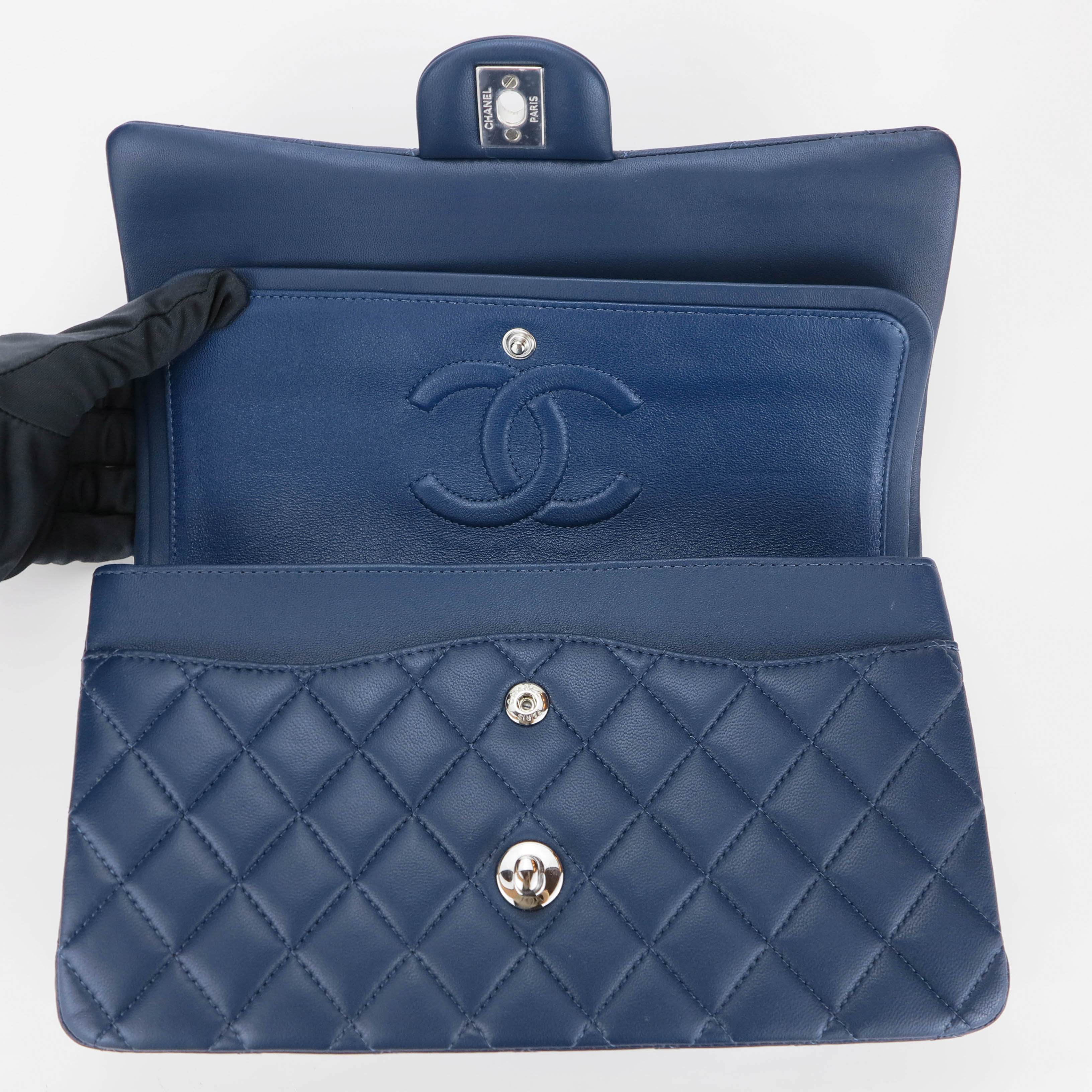 Medium Classic Double Flap Bag in Navy Lambskin