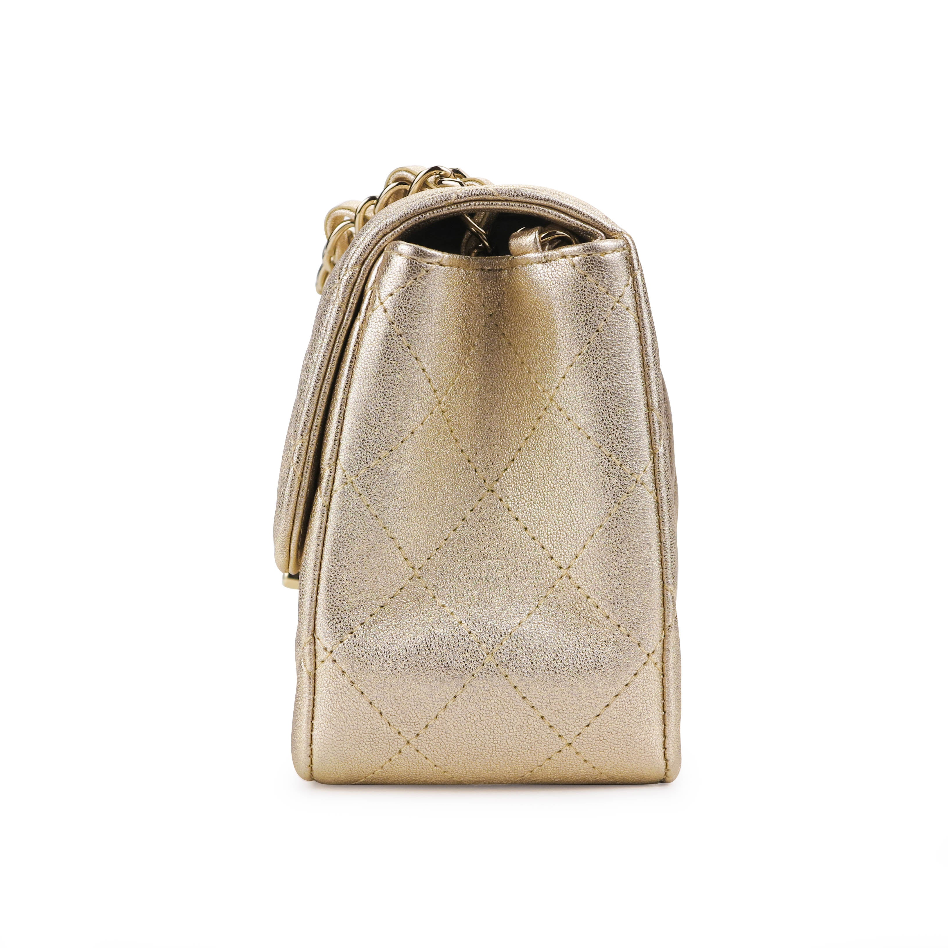 Classic Mini Square Flap Bag in 21P Gold Lambskin