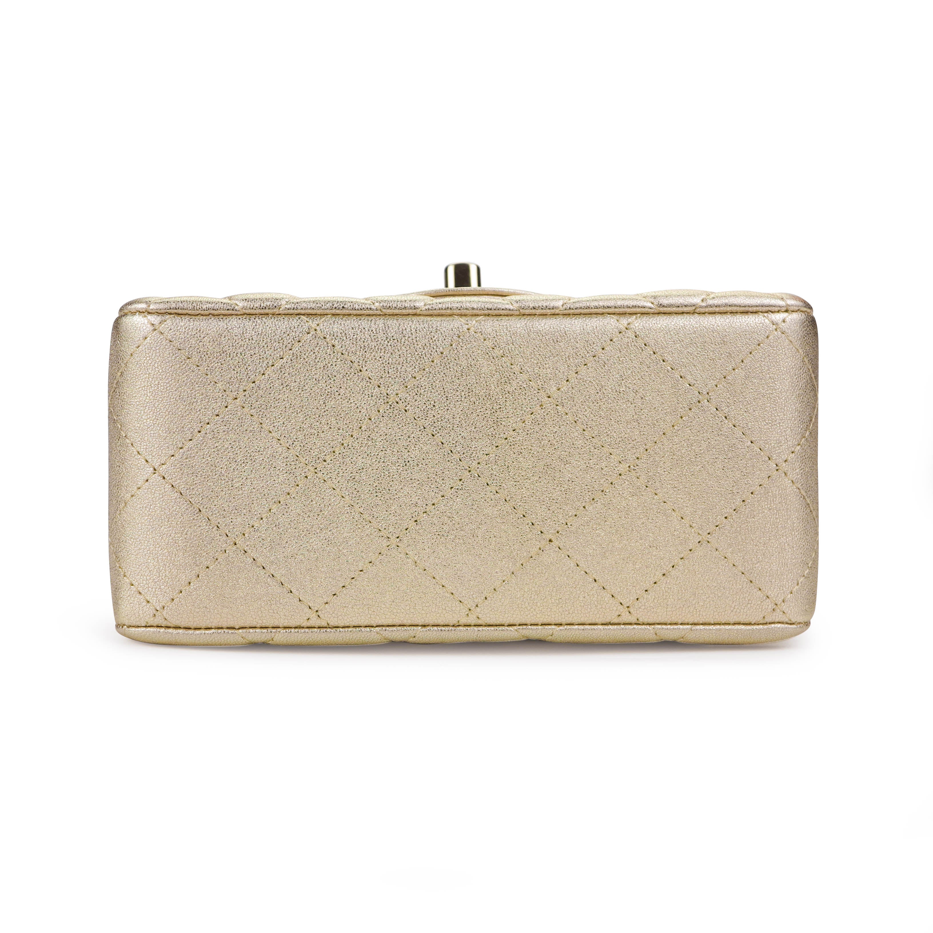 Classic Mini Square Flap Bag in 21P Gold Lambskin