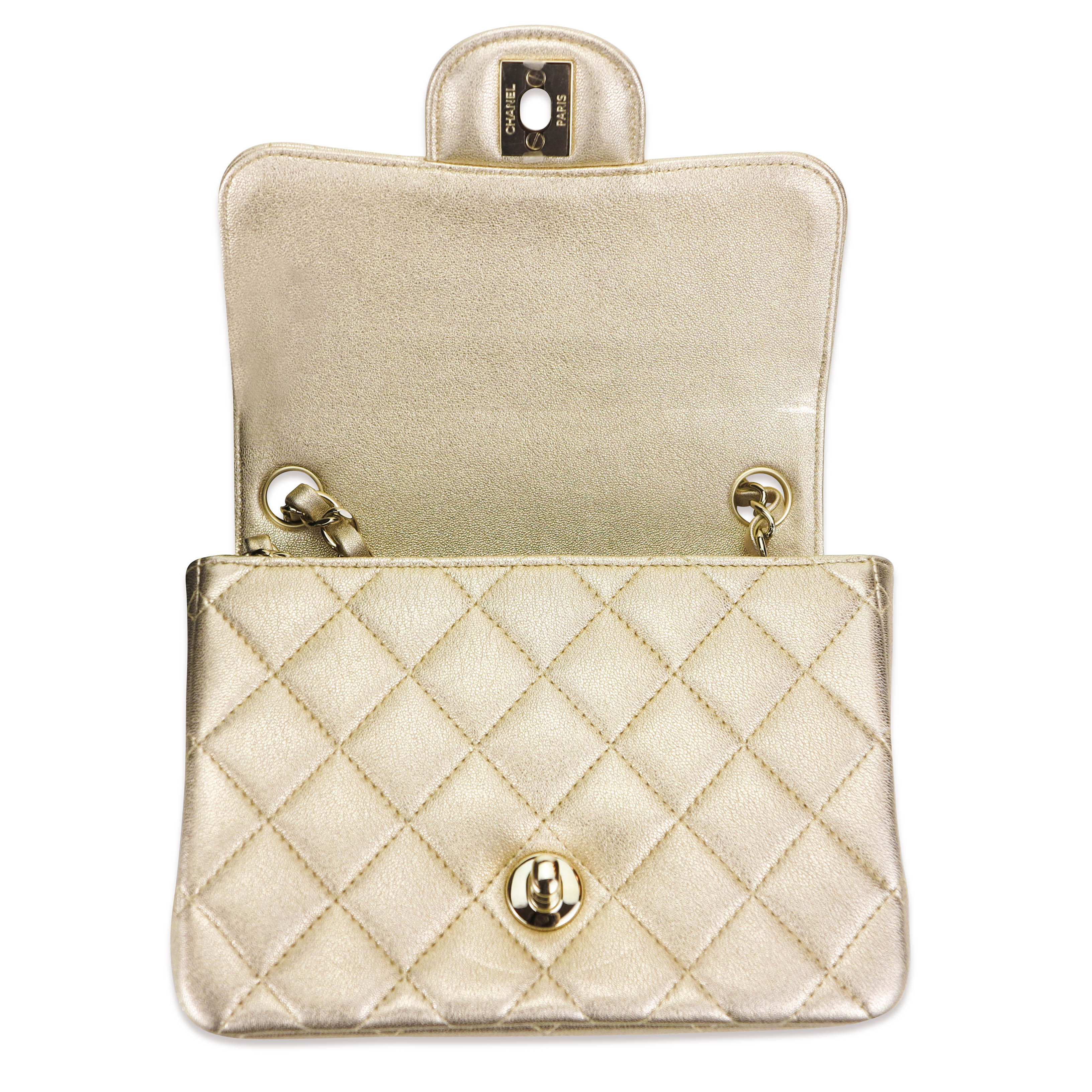 Classic Mini Square Flap Bag in 21P Gold Lambskin