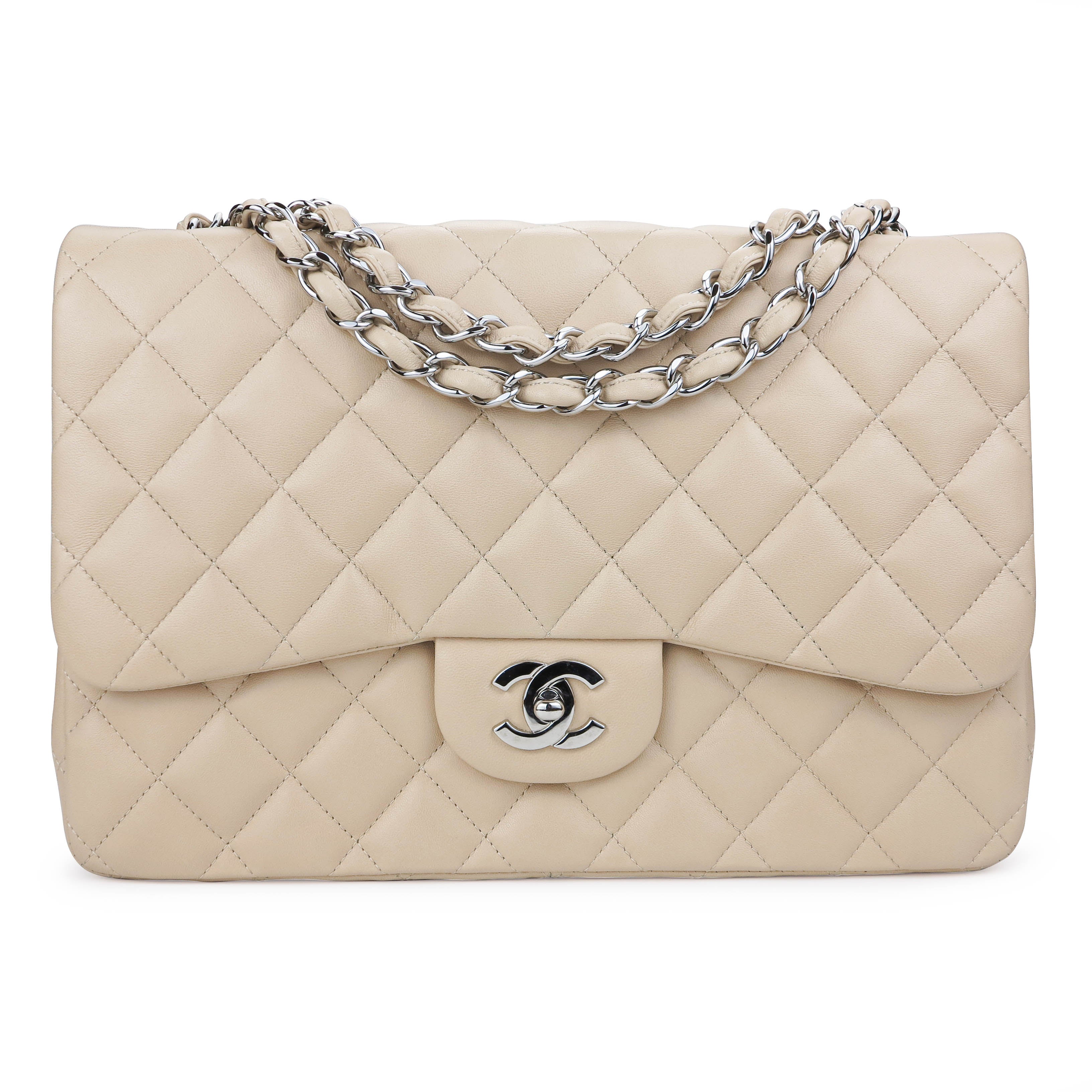 Jumbo Classic Single Flap Bag in Beige Clair Lambskin