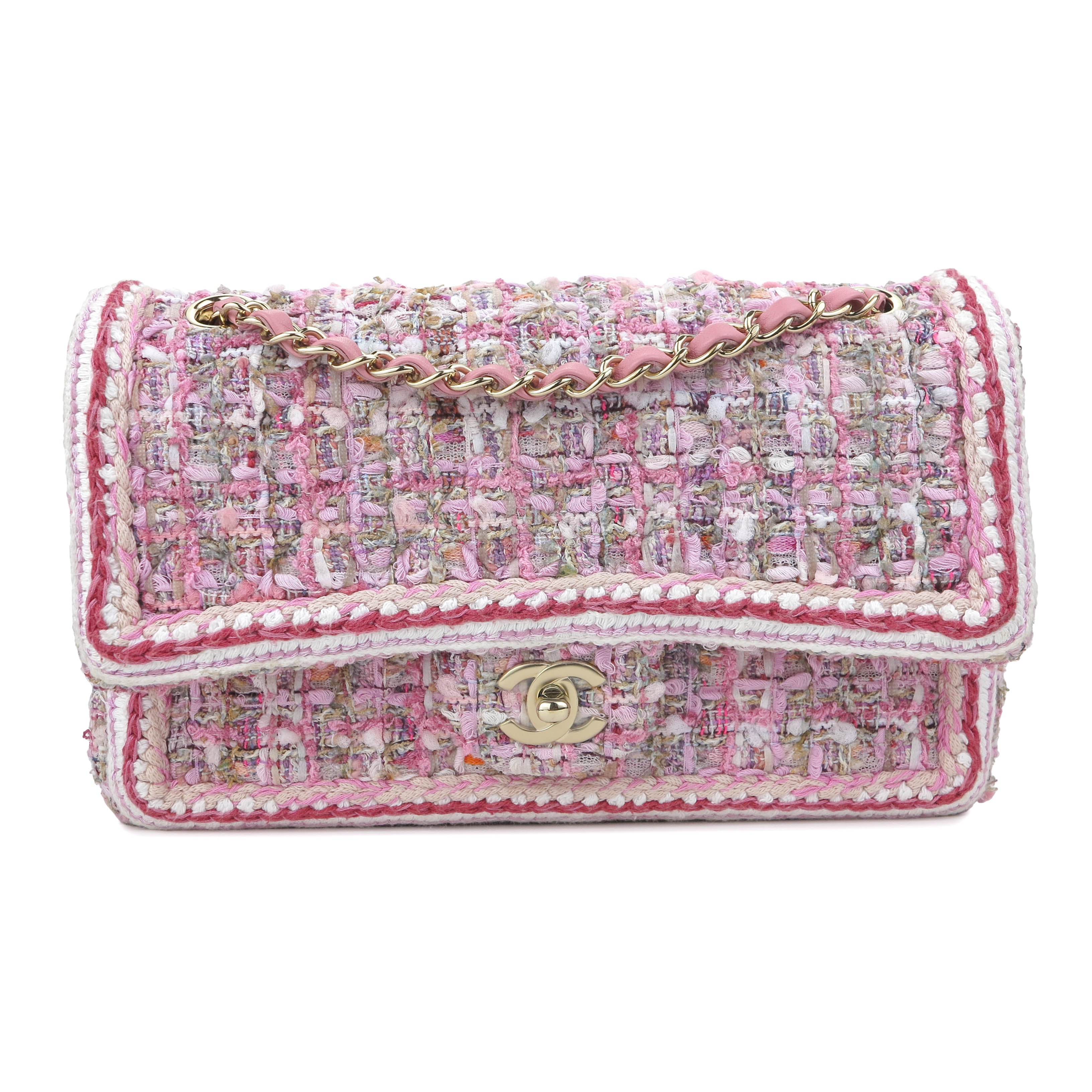 19S Pink Tweed Medium Classic Double Flap Bag