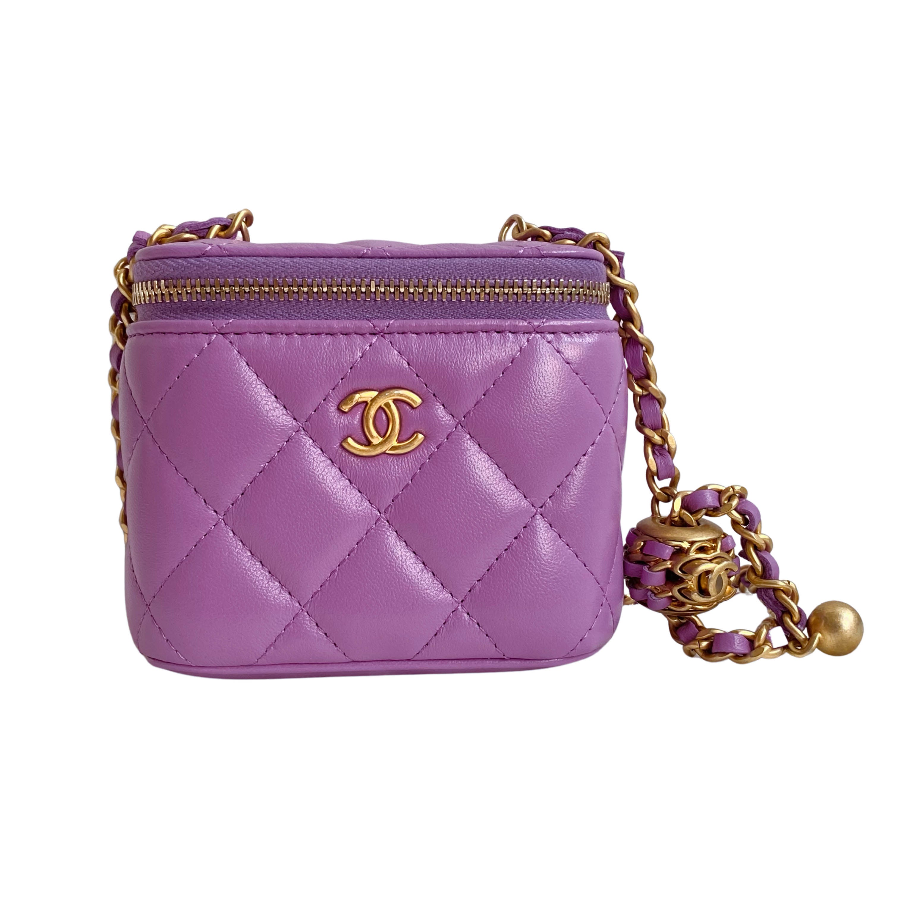 Pearl Crush Mini Vanity Case with Chain 22S Purple Lambskin