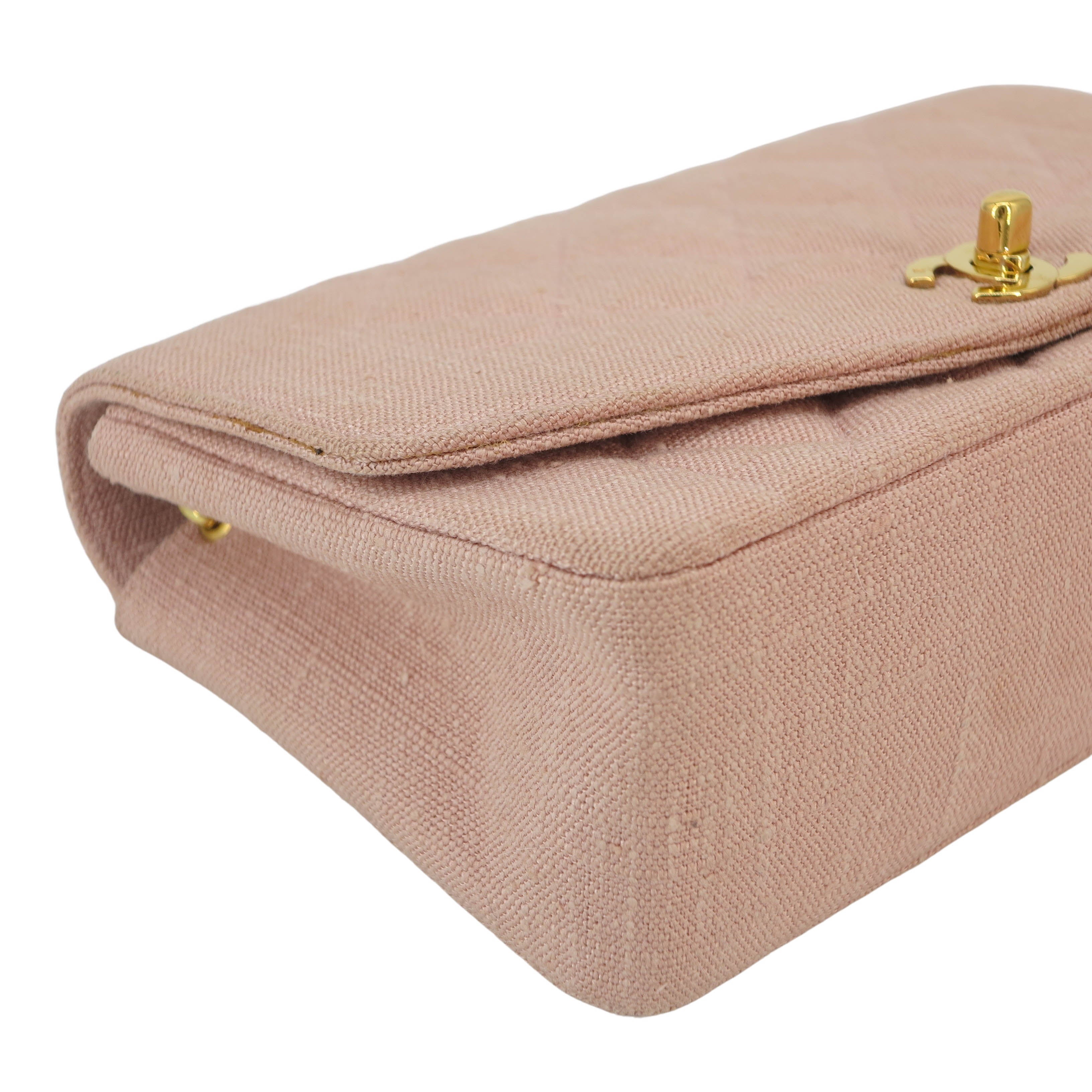 Vintage Small Diana Flap Bag in Pink Linen