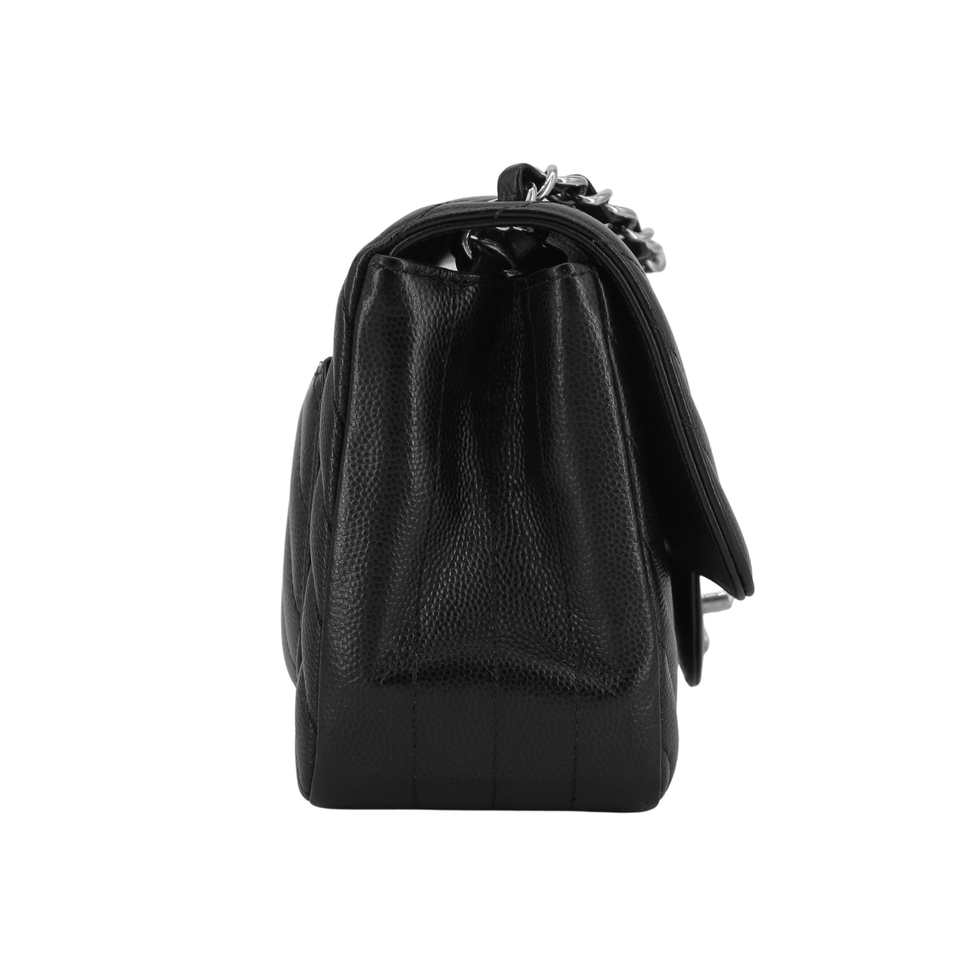 Classic Chevron Mini Square Flap Bag in Black Caviar