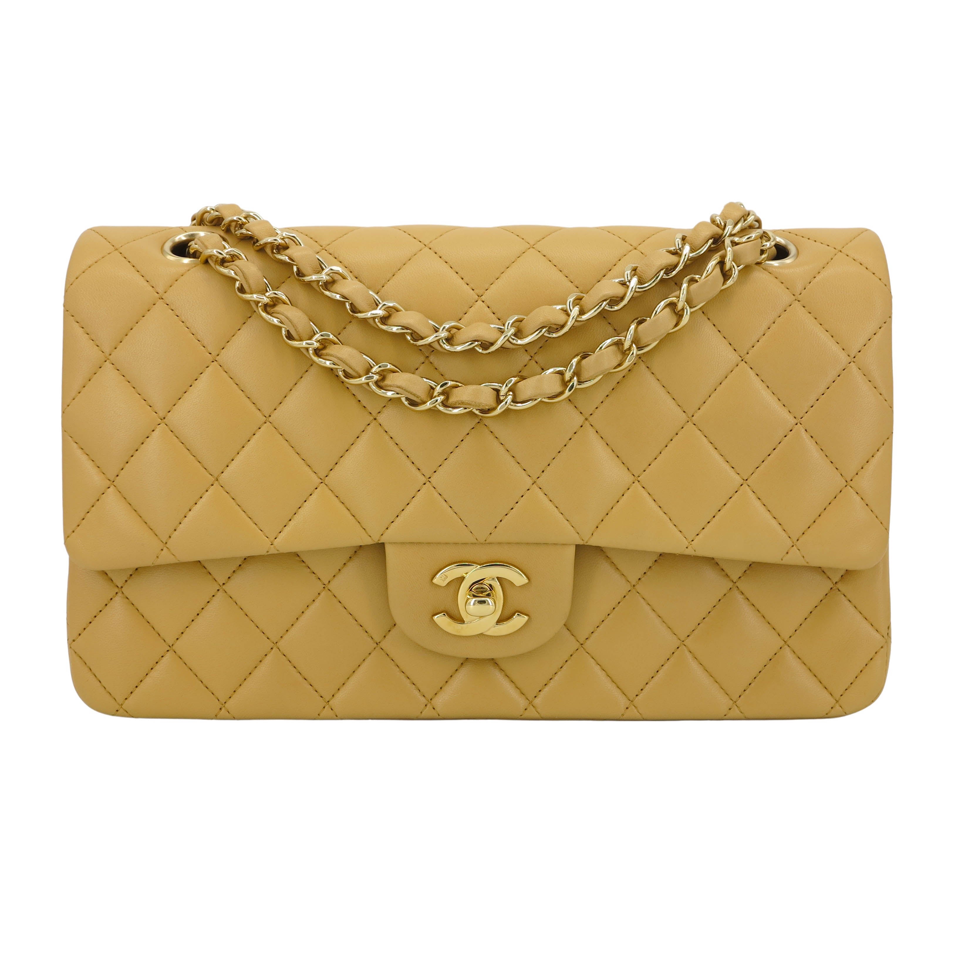 Medium Classic Double Flap Bag in Dark Beige Lambskin