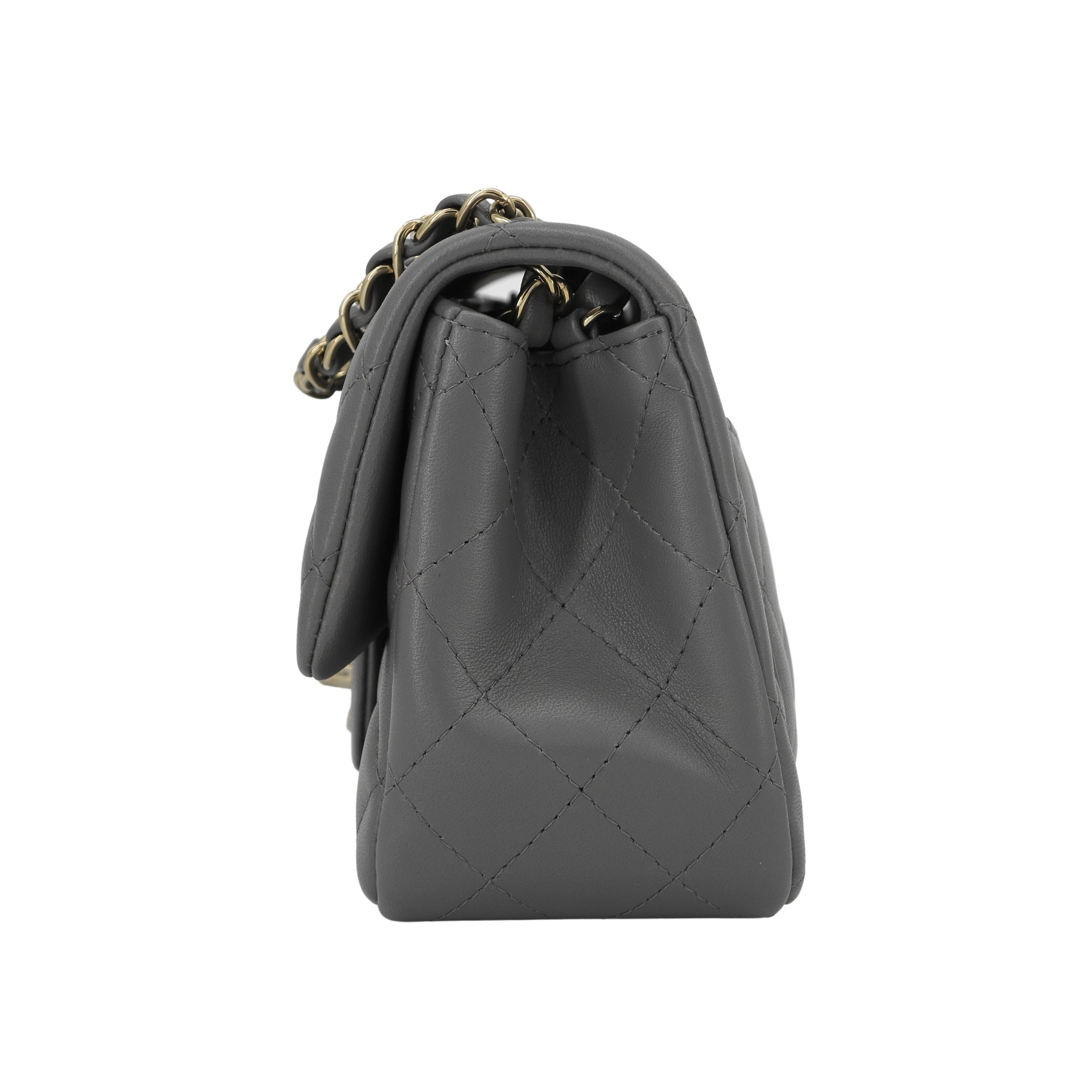 Classic Mini Square Flap Bag in 22A Grey Lambskin
