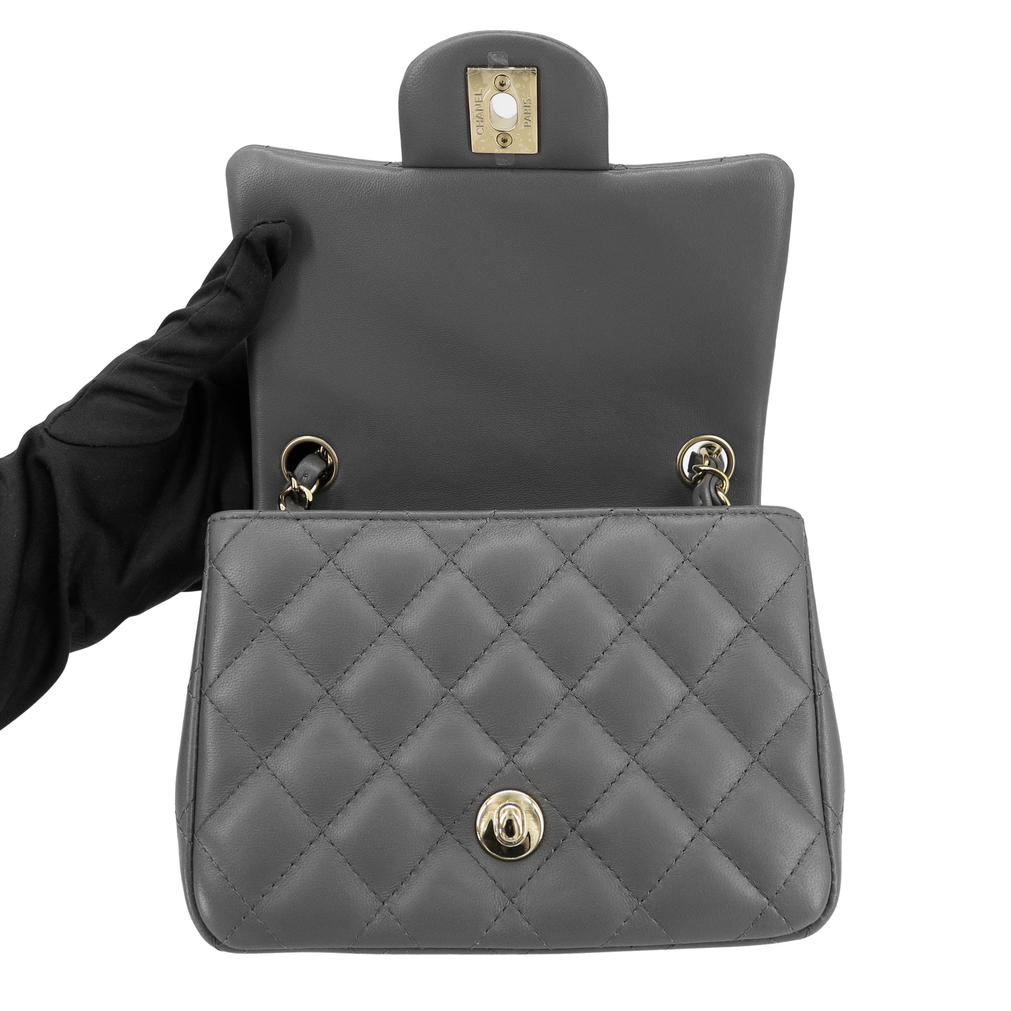 Classic Mini Square Flap Bag in 22A Grey Lambskin