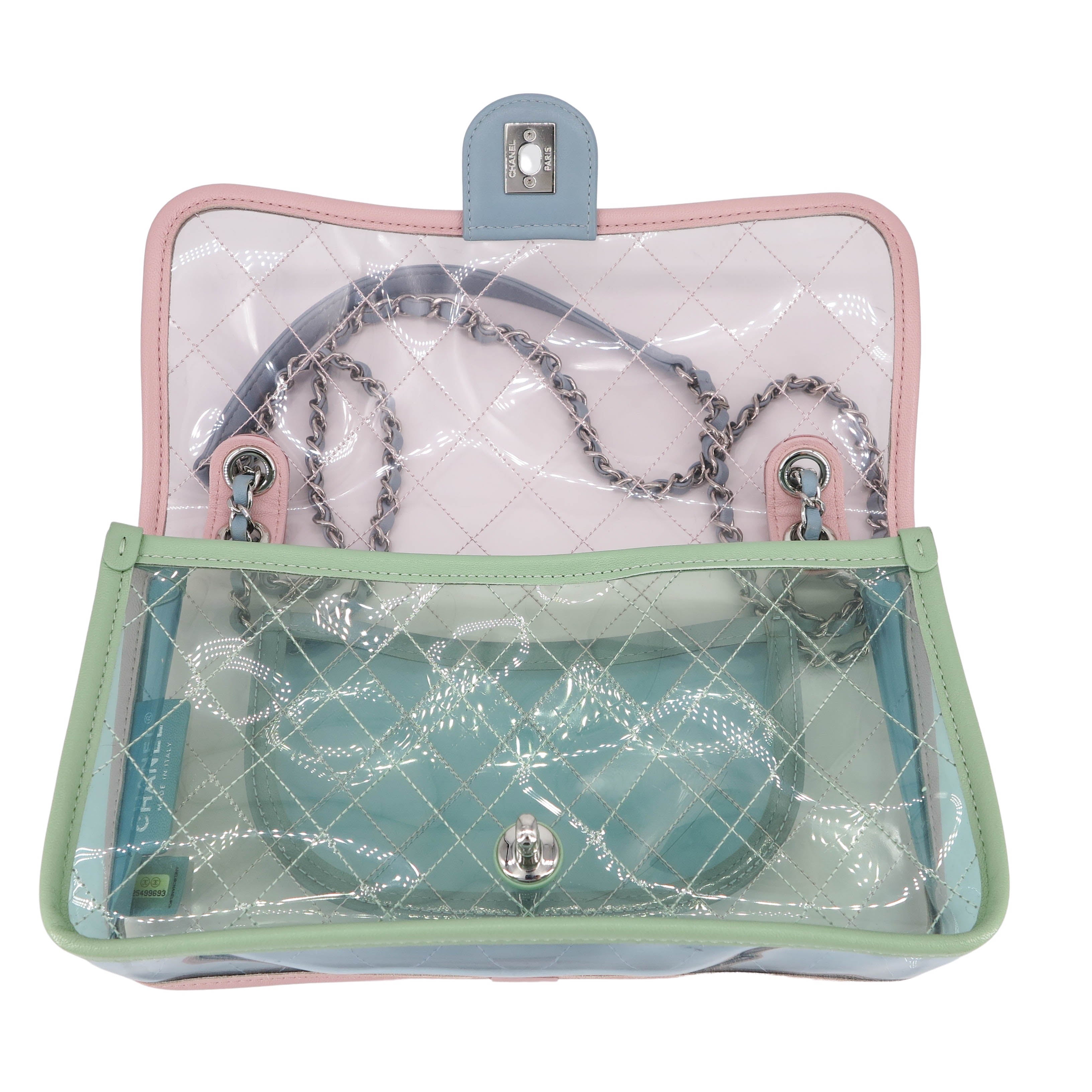 Coco Splash PVC Medium Flap Bag Pink Blue Green