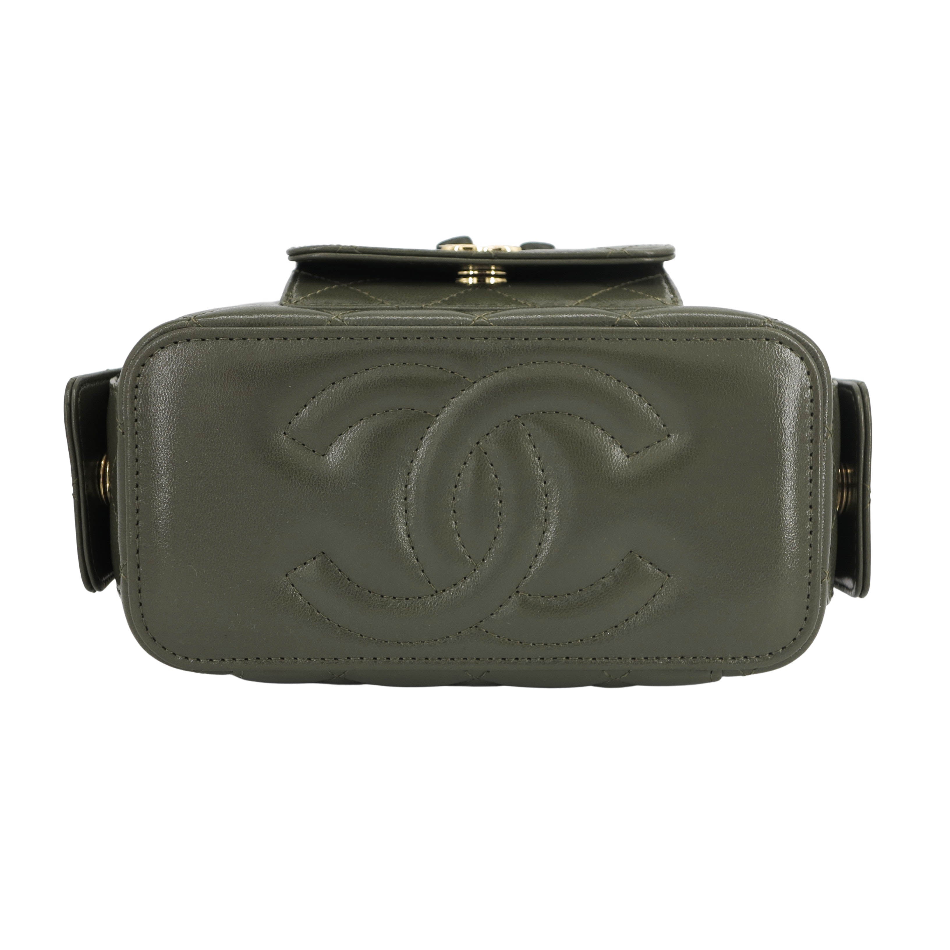 22K Small Vanity Case with Mini Pockets in Khaki Green Calfskin