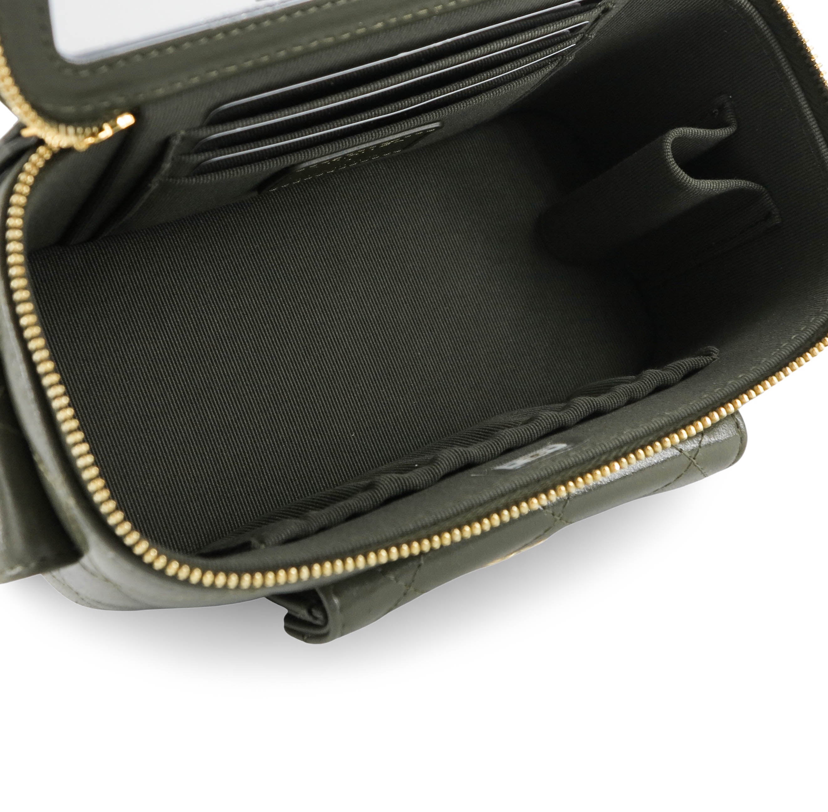 22K Small Vanity Case with Mini Pockets in Khaki Green Calfskin