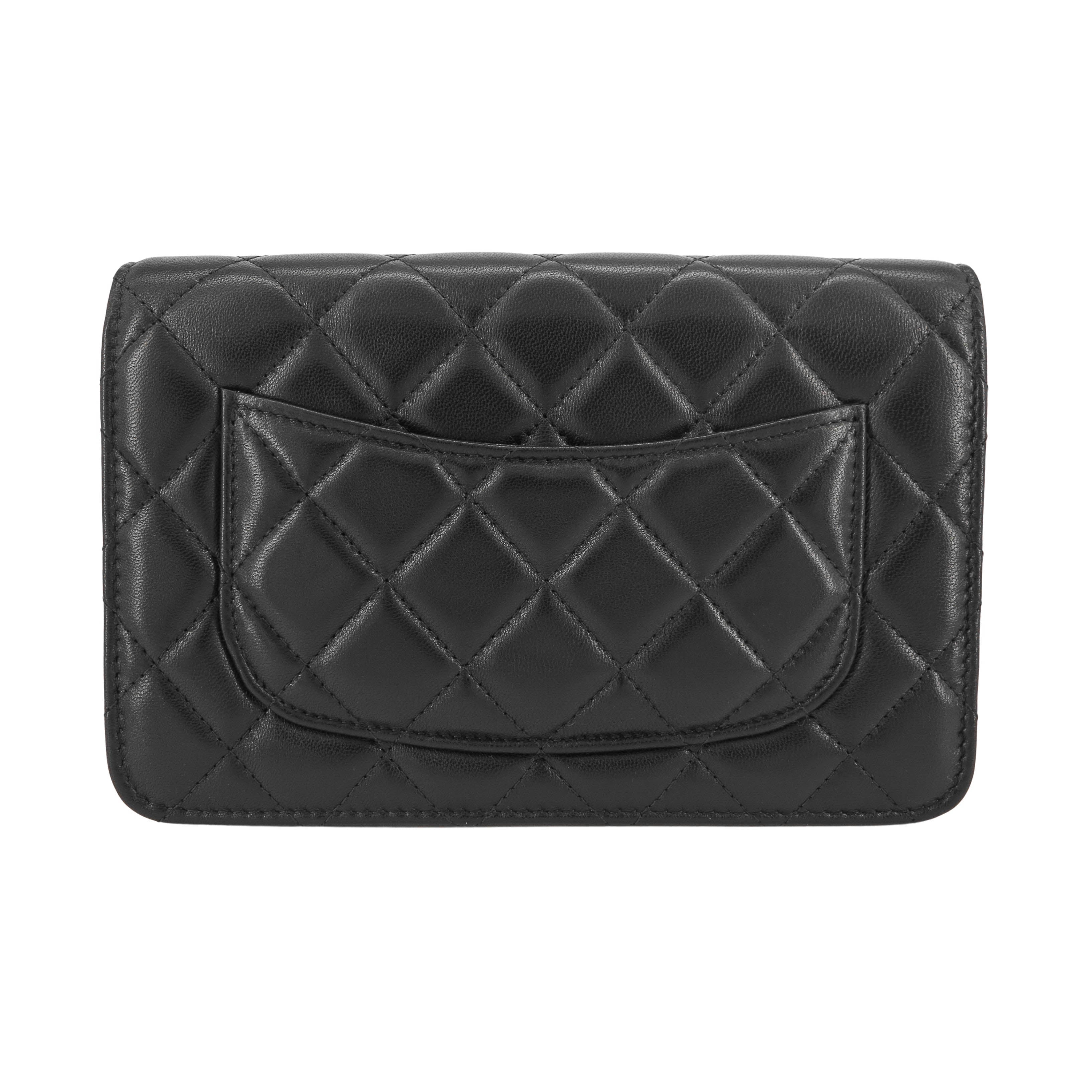 Pearl Crush Wallet On Chain WOC in Black Lambskin GHW