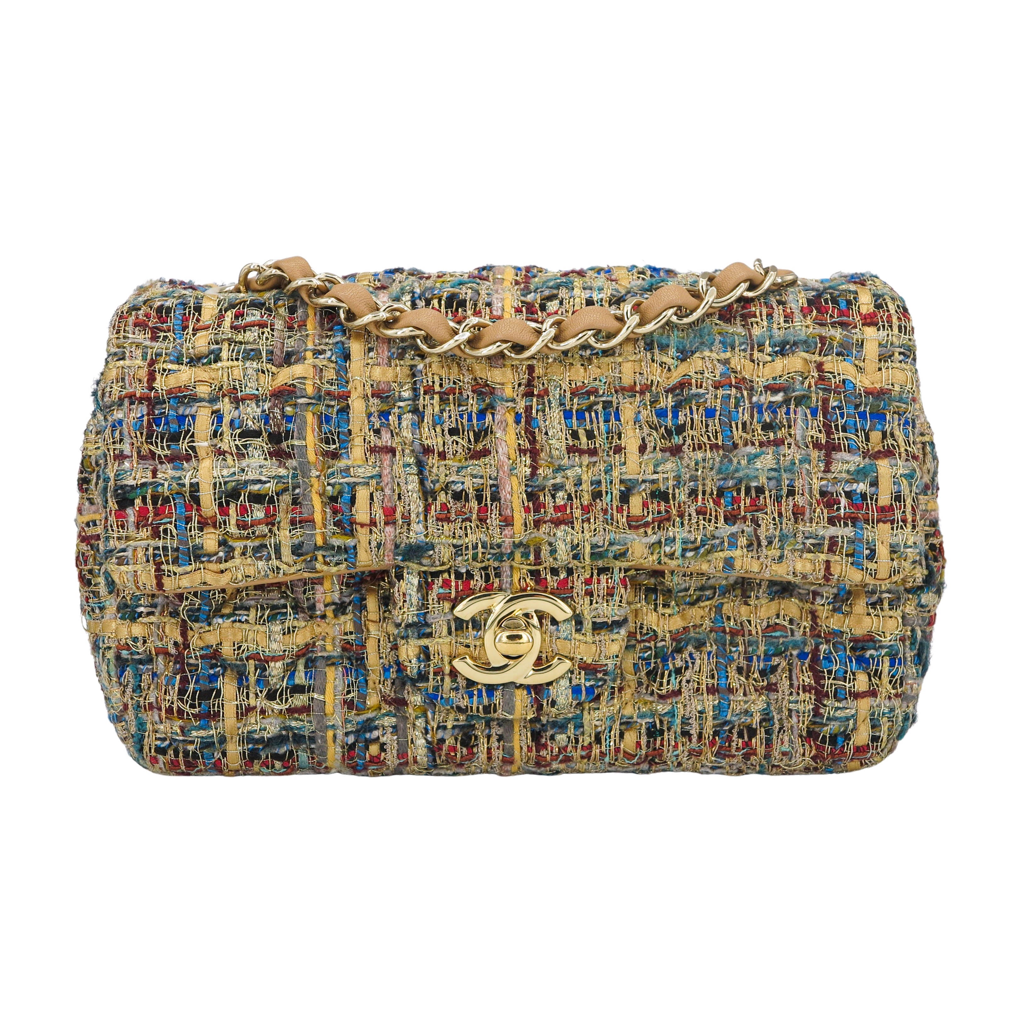 19A Ancient Egypt Gold Tweed Mini Rectangular Flap Bag