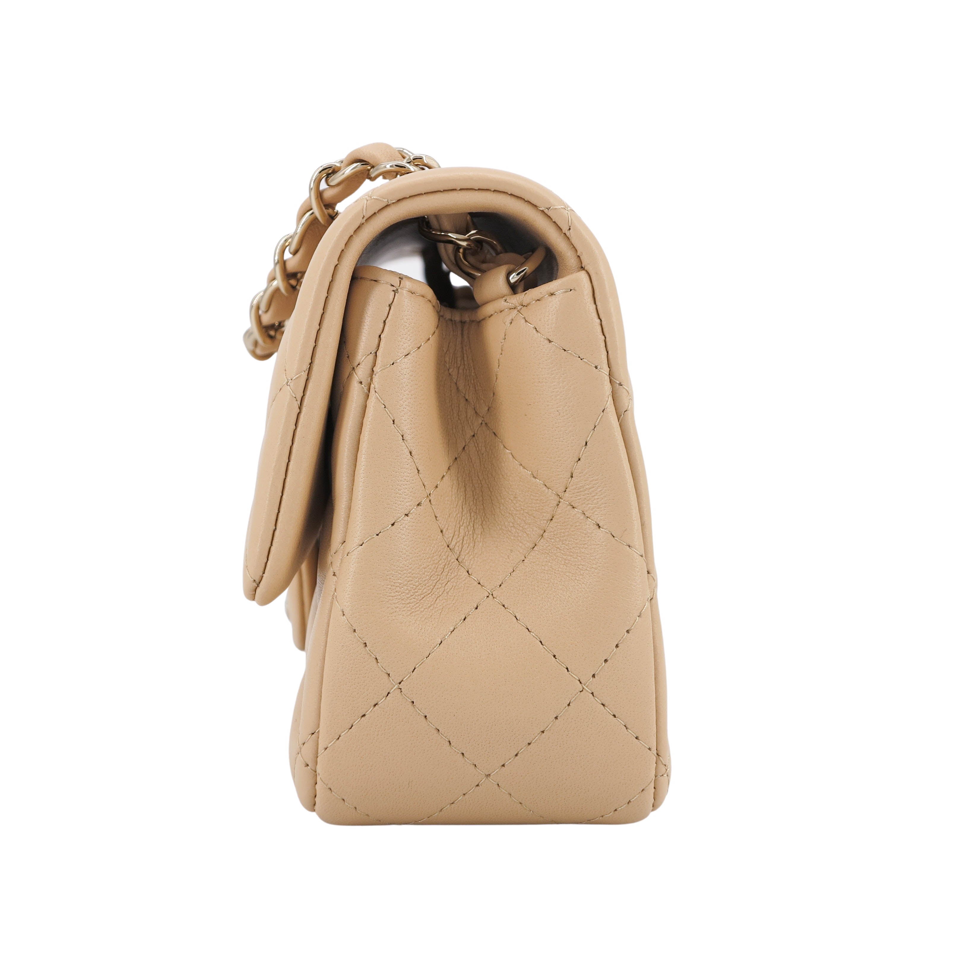 22C Beige Lambskin Mini Rectangular Flap Bag