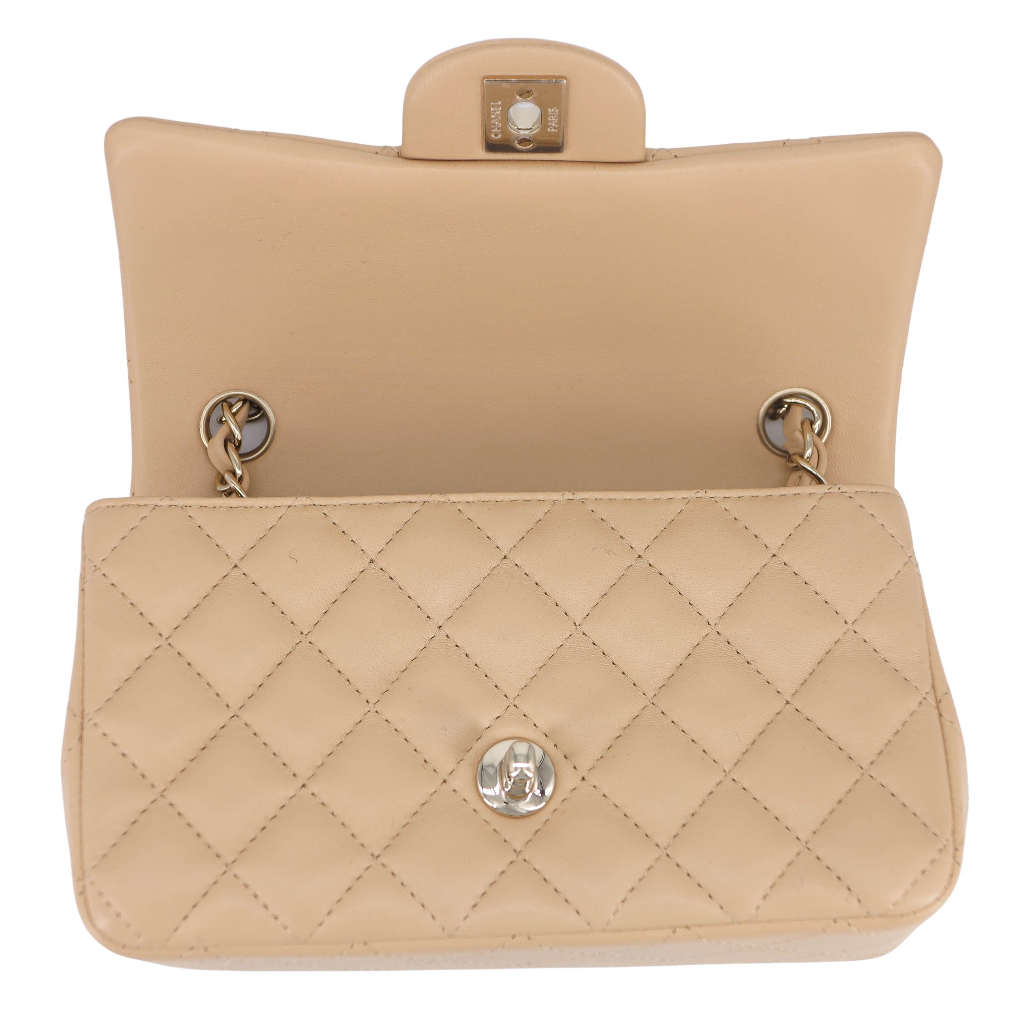 22C Beige Lambskin Mini Rectangular Flap Bag