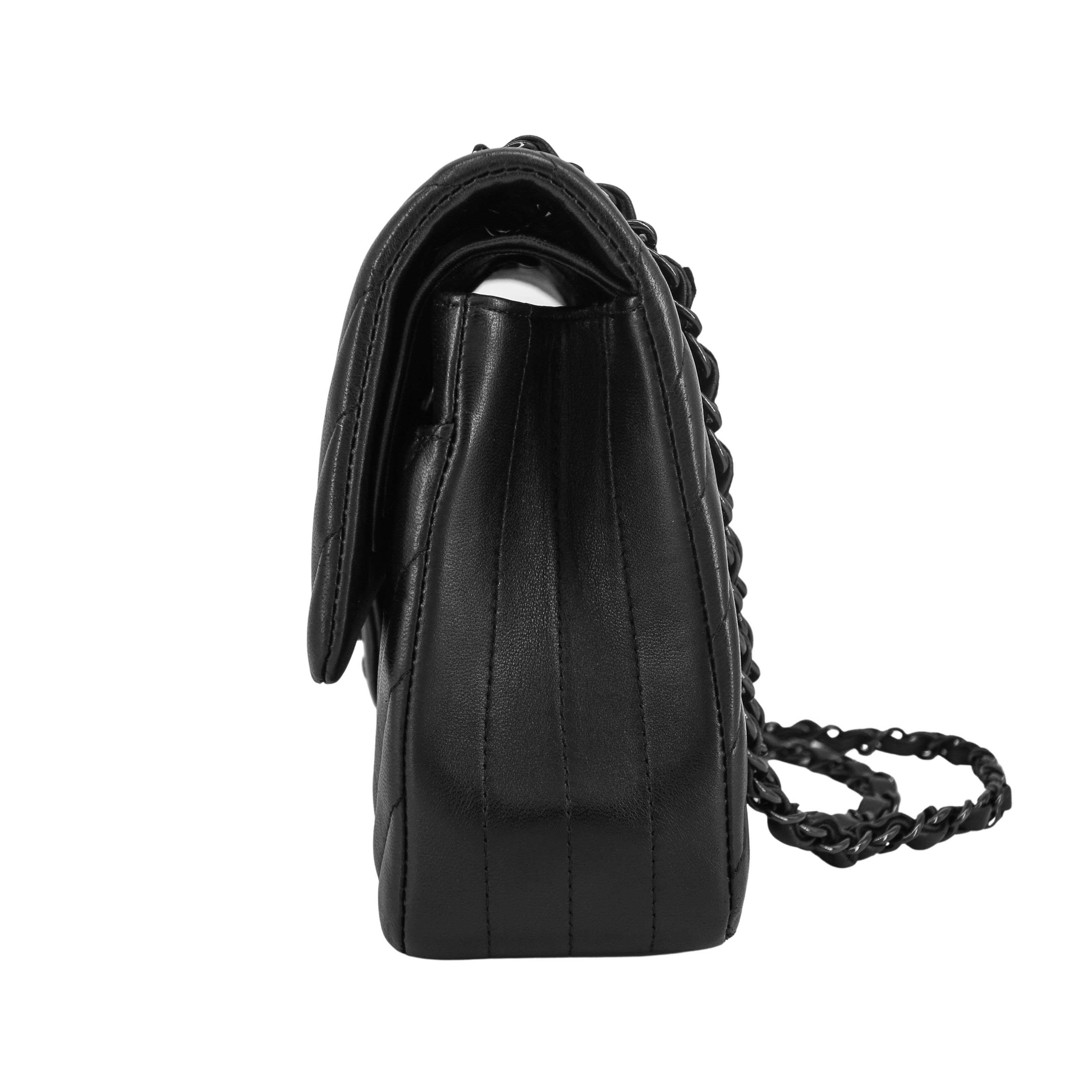 15S So Black Lambskin Chevron Medium Classic Double Flap Bag