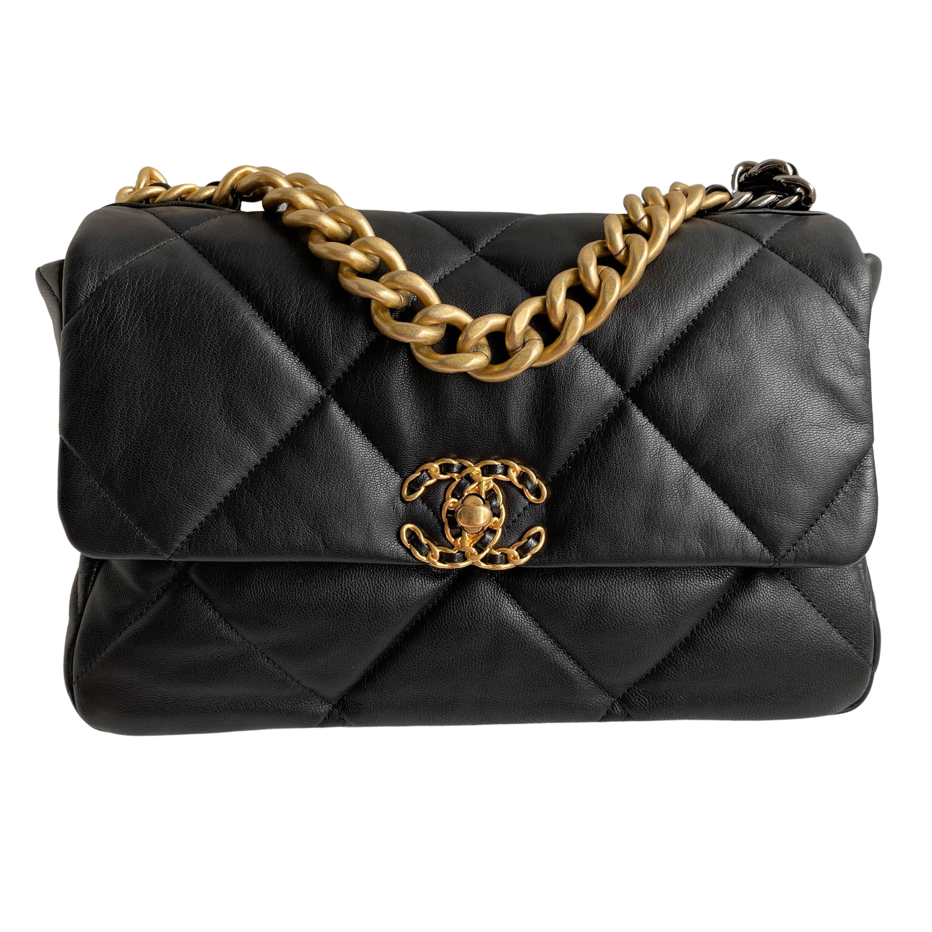 Chanel 19 Medium Flap Bag in Black Goatskin
