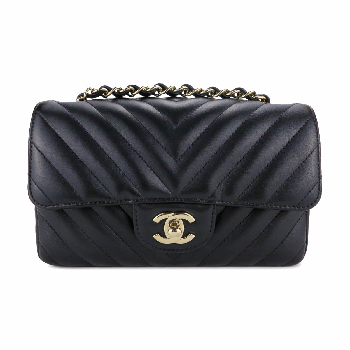 Mini Rectangular Flap Bag in Black Lambskin