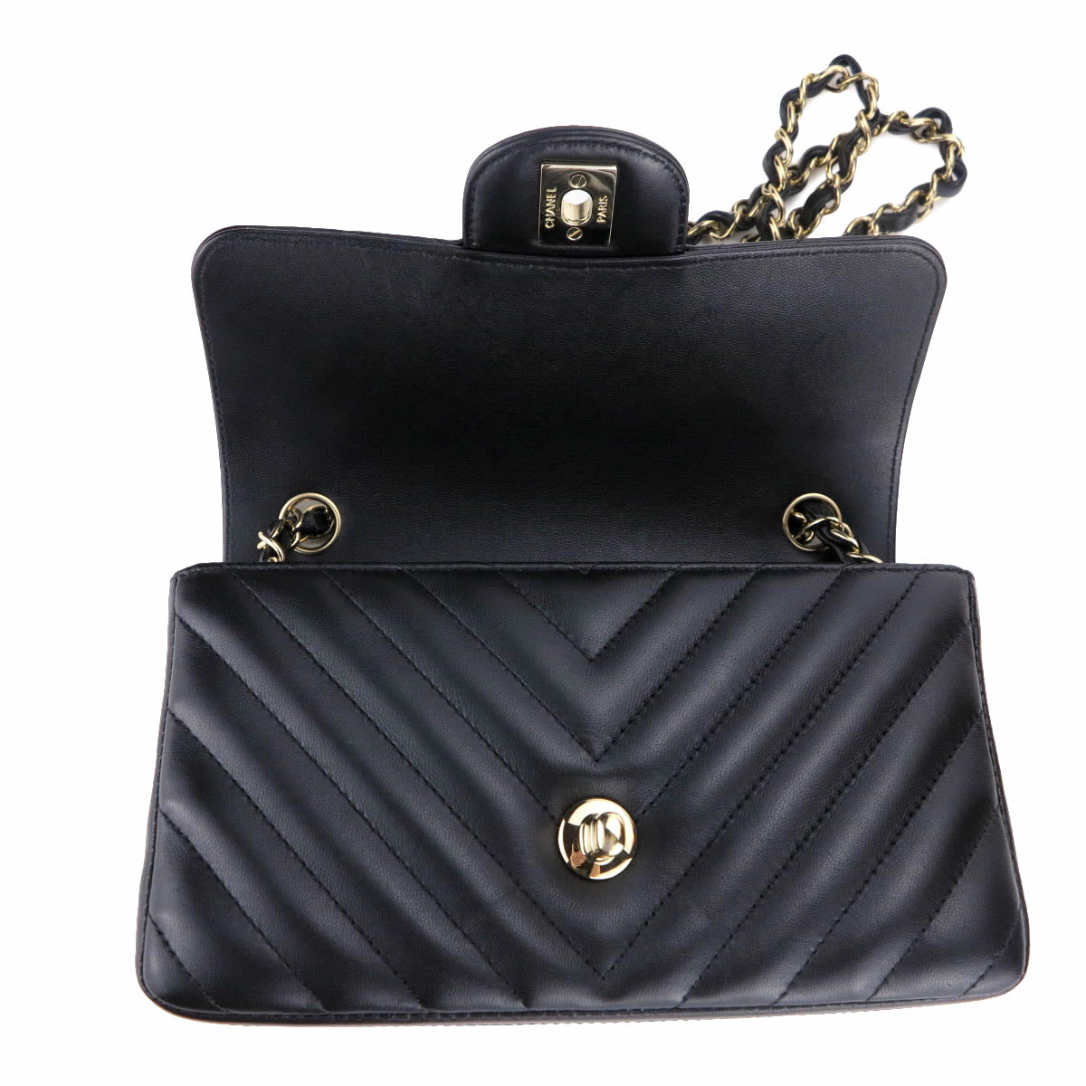 Mini Rectangular Flap Bag in Black Lambskin