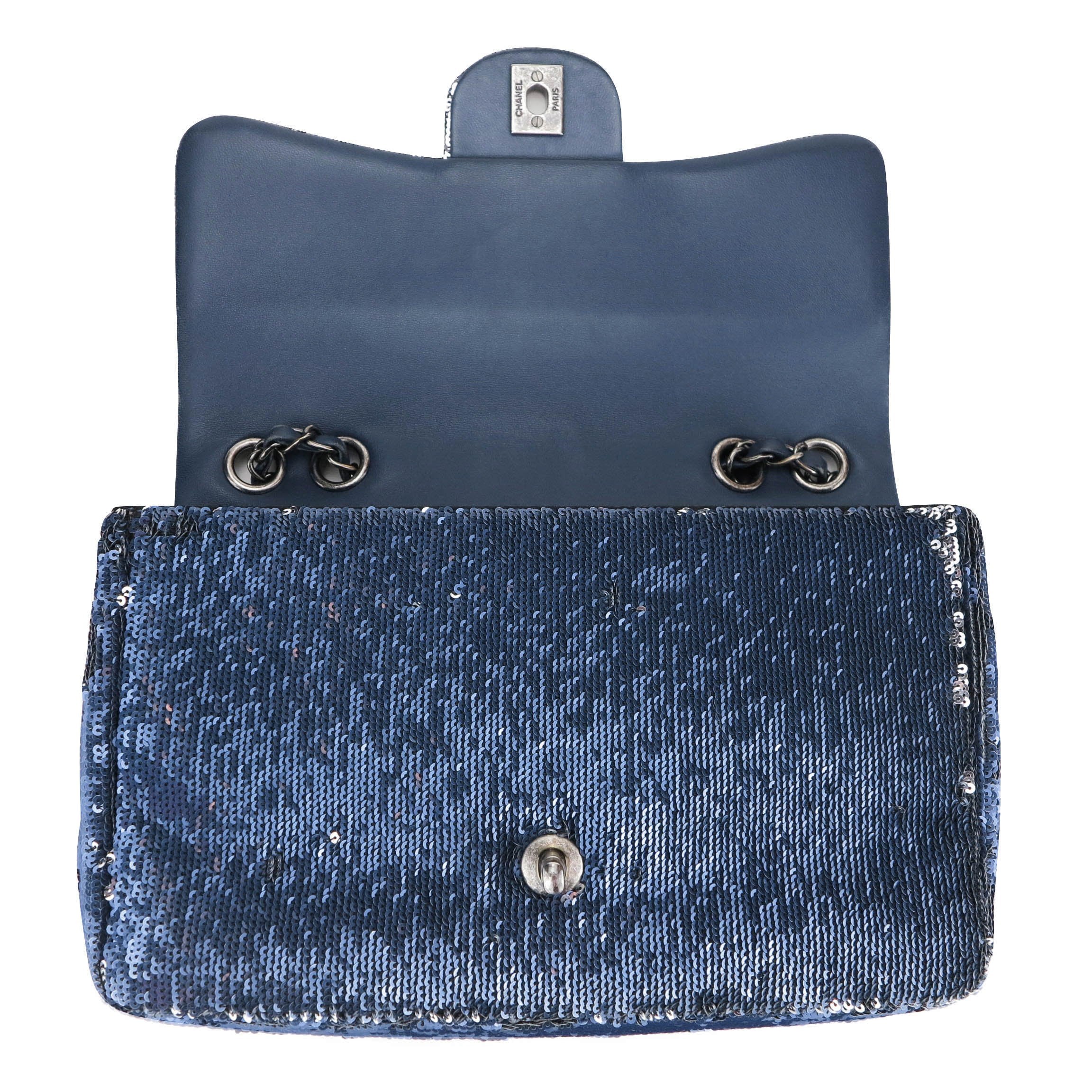 Coco Cuba Sequin Medium Single Flap Bag Blue Silver