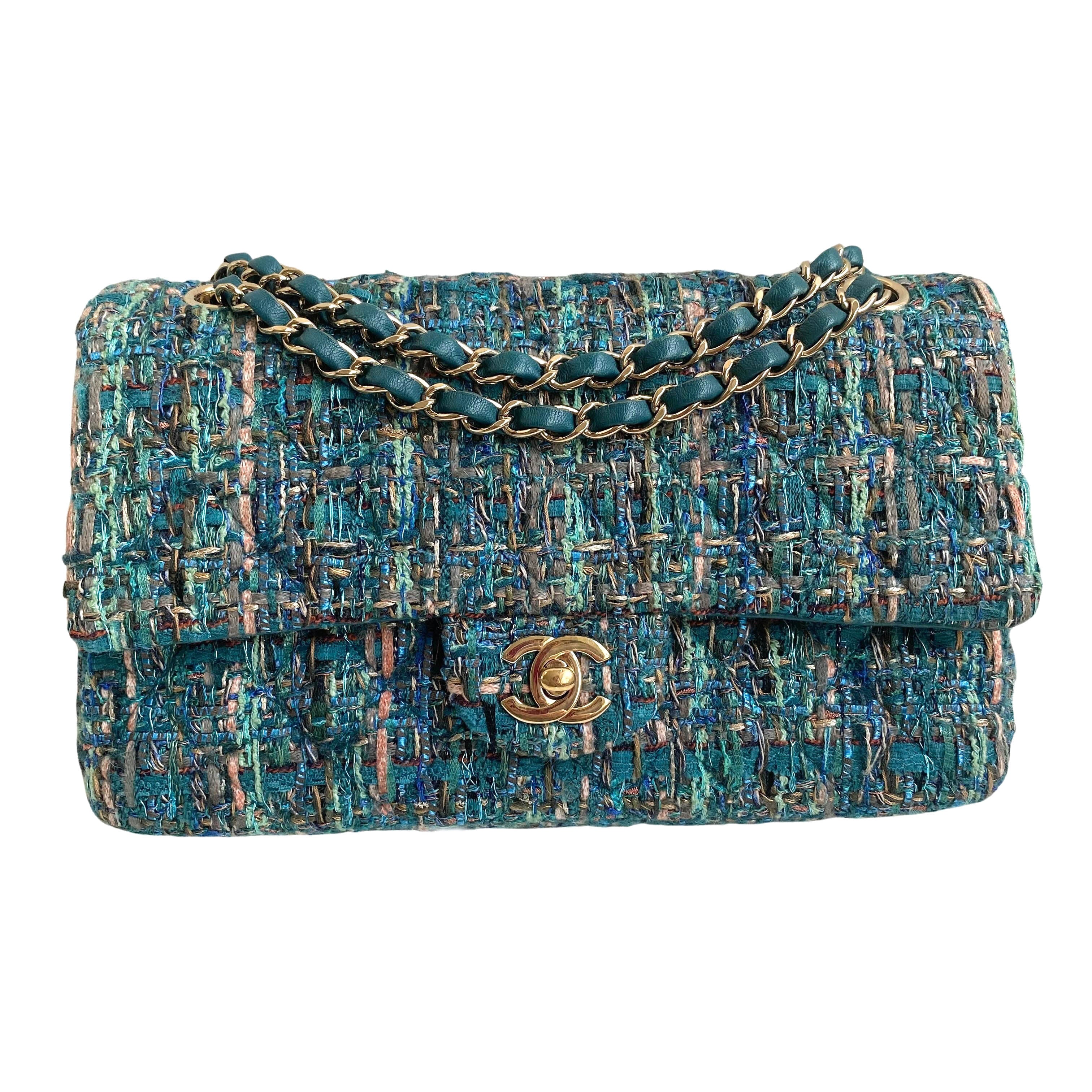 19A Ancient Egypt Turquoise Tweed Medium Classic Double Flap Bag