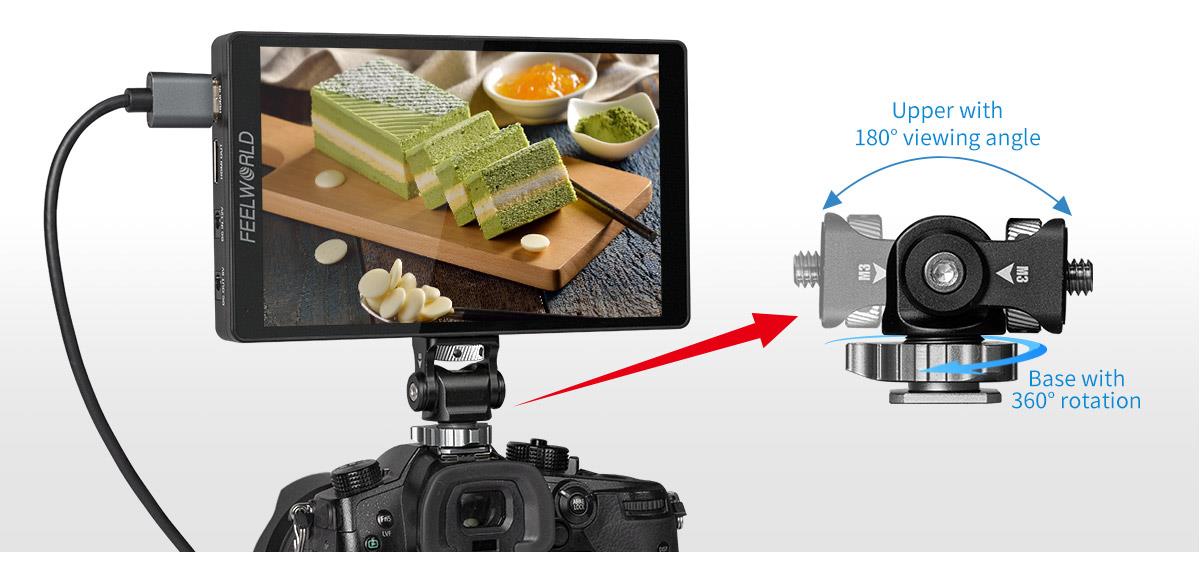 Mini Hot Shoe Mount Adapter อัปเปอร์มีมุมมอง 180° ฐานหมุนได้ 360°