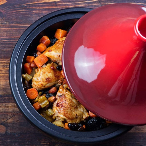 Moroccan Enameled Cast Iron Tagine, Crimson, 3.3 Qt