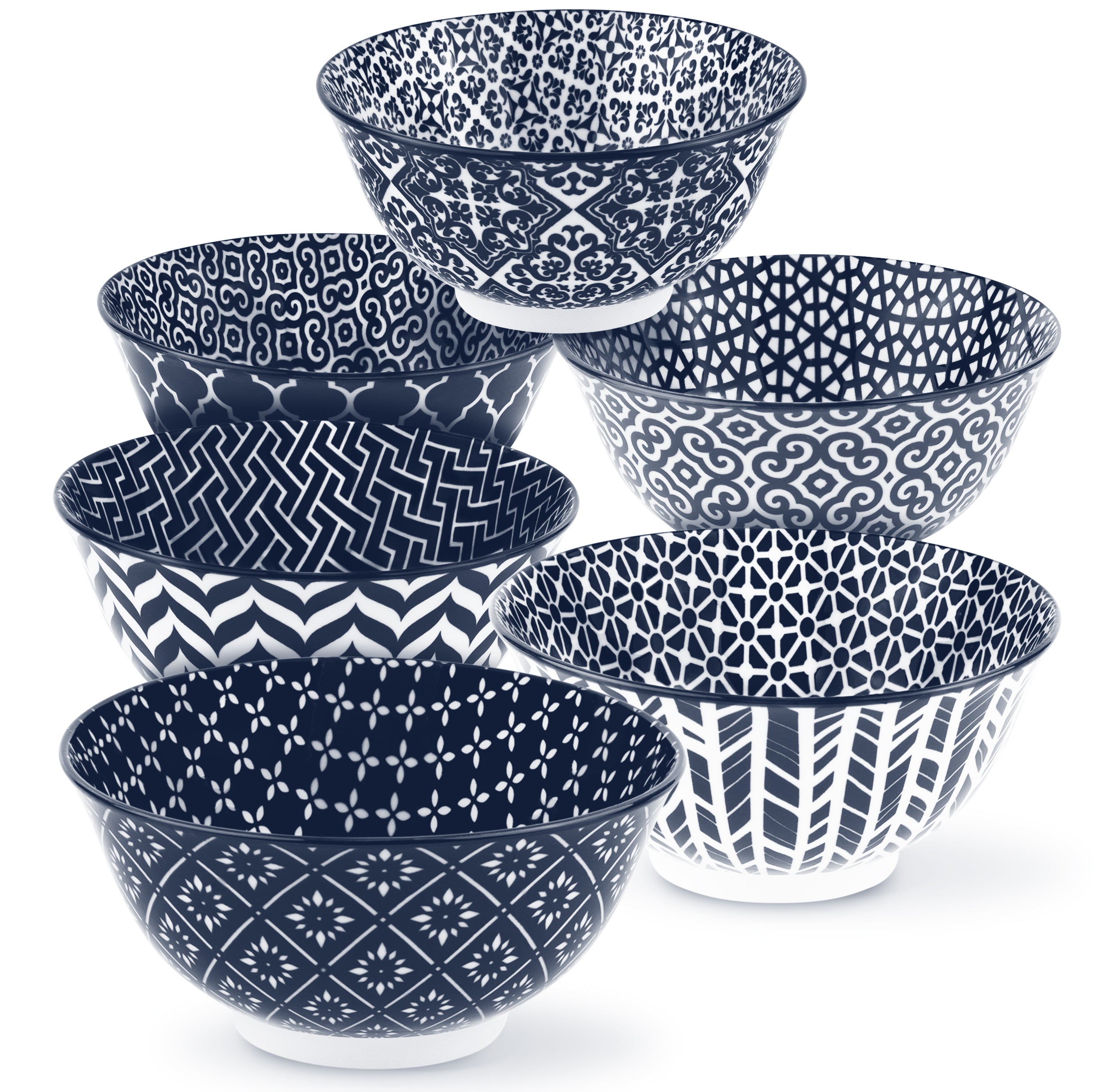 Geometric Ceramic Cereal Bowls, Set of 6