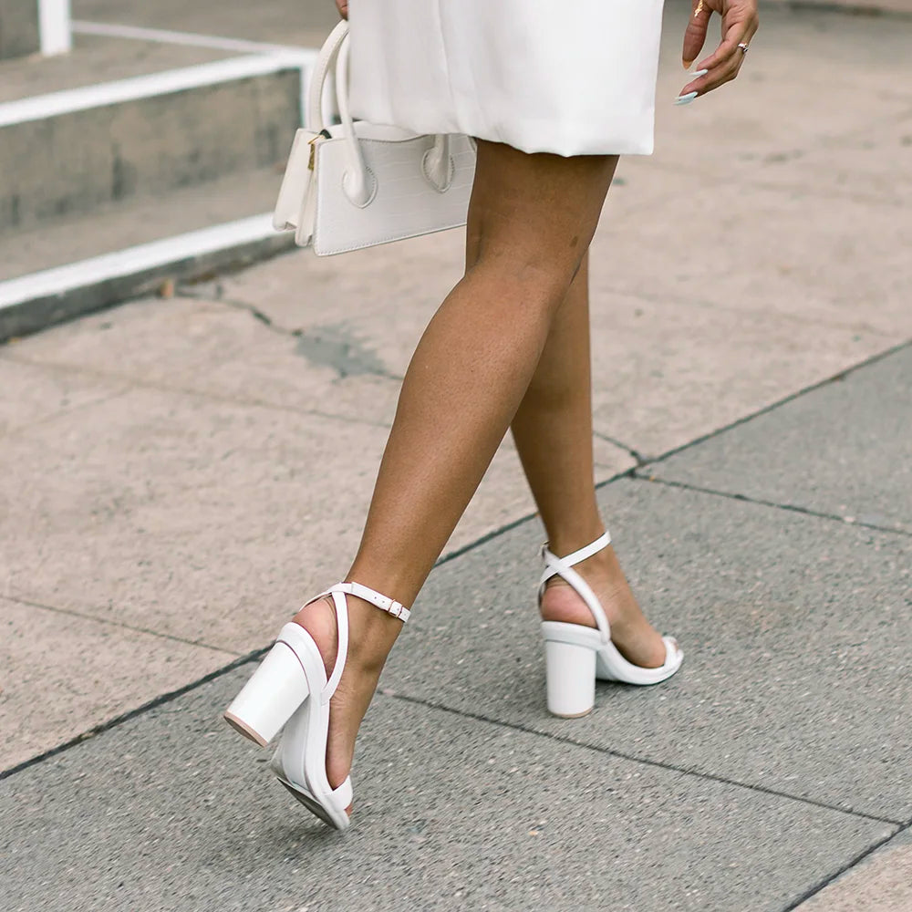 The Brenna - White Leather + Block Heel Kit 4 White