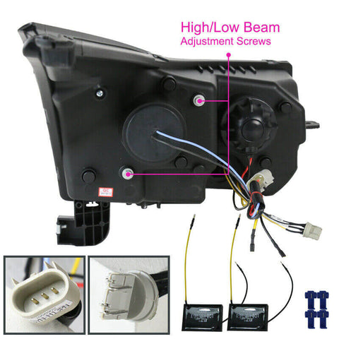 NINTE For 2011-2014 Chevy Cruze Halo+LED Strip Black Projector Headlights Left+Right