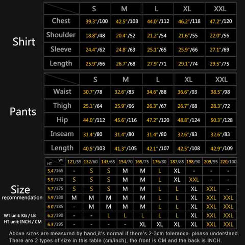g3 tactical suit size chart
