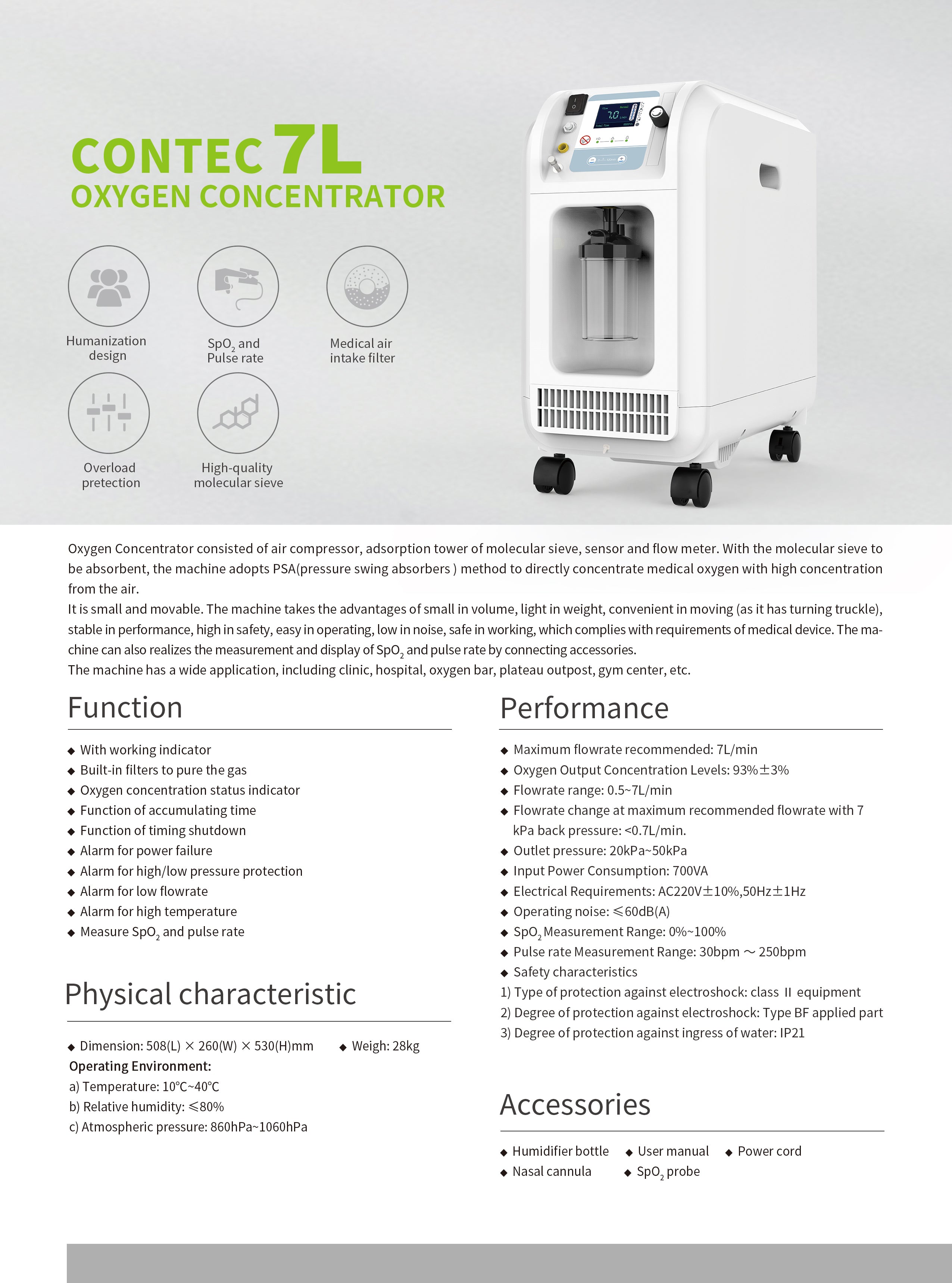 Oxygen concentrator Generator 7L CONTEC 2021 newest Home Oxygen Supplement