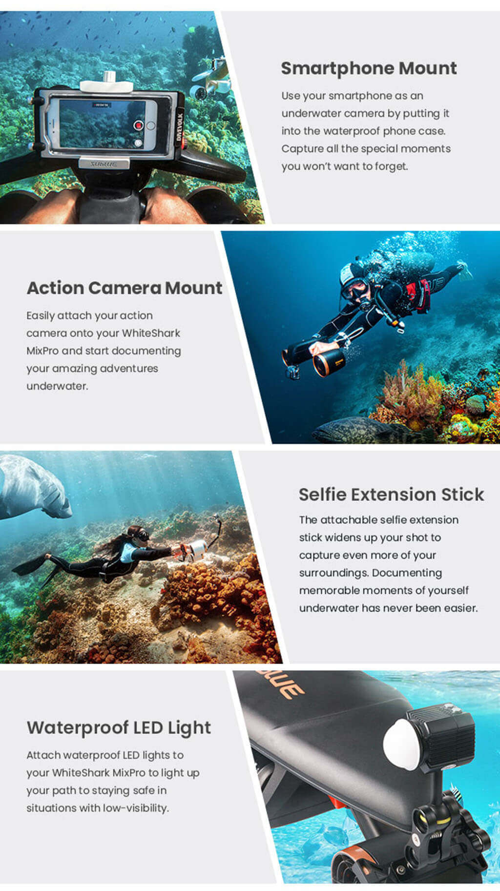 Sublue WhiteShark MixPro Underwater Scooter product functions