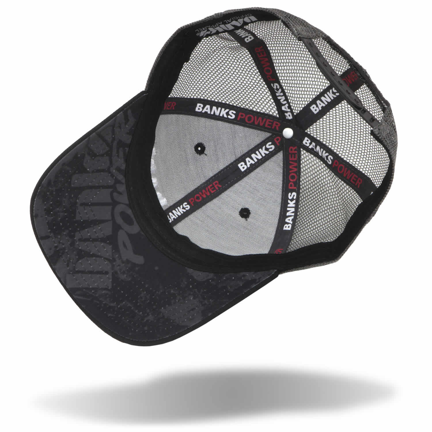 Power Hat Twill/Mesh Black/Gray/WhiteRed Curved Bill Snap Backstrap Banks Power