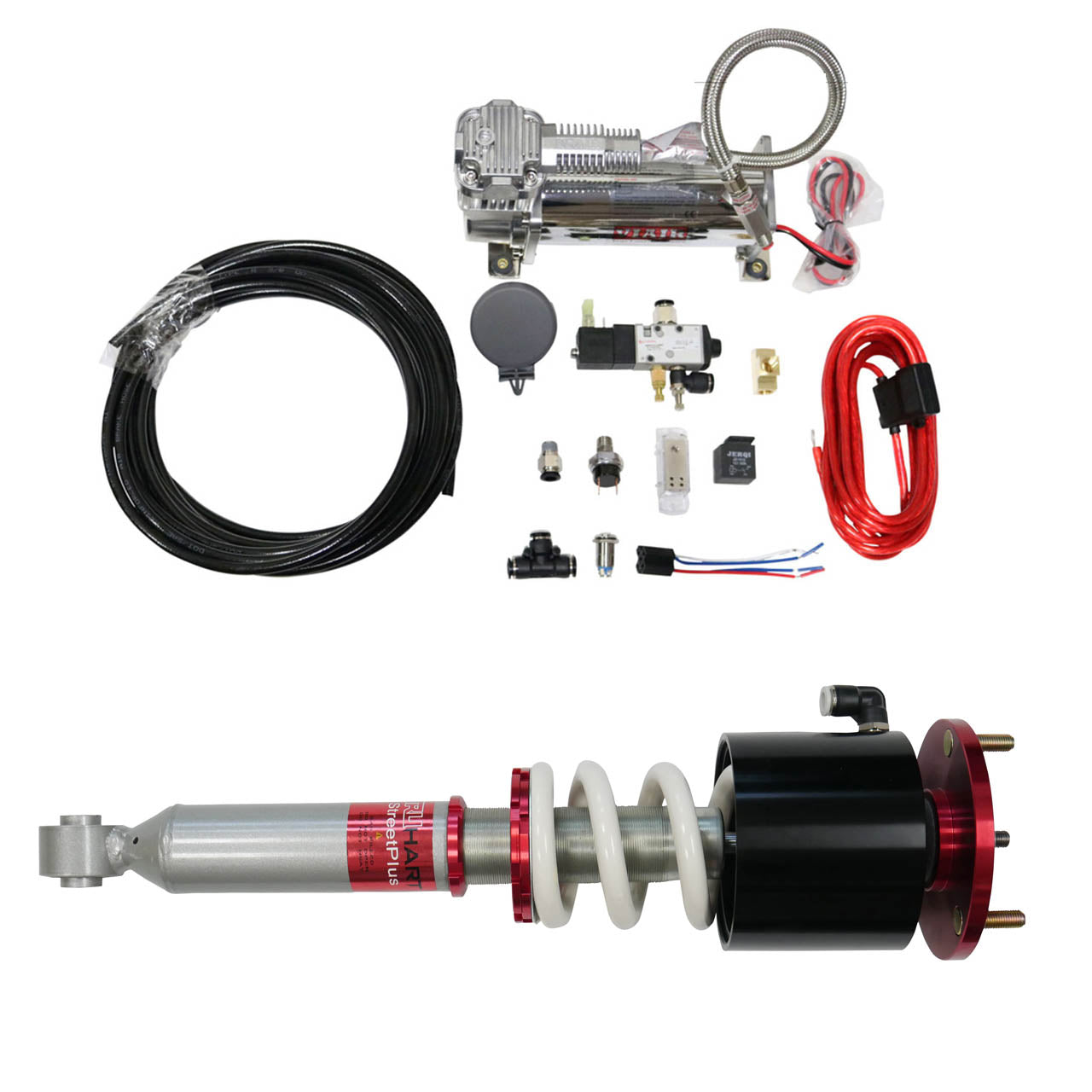 StreetPlus Coilovers w/ Front Air Cups Plus Gold Tankless Control System For 03-08 Toyota Corolla TruHart