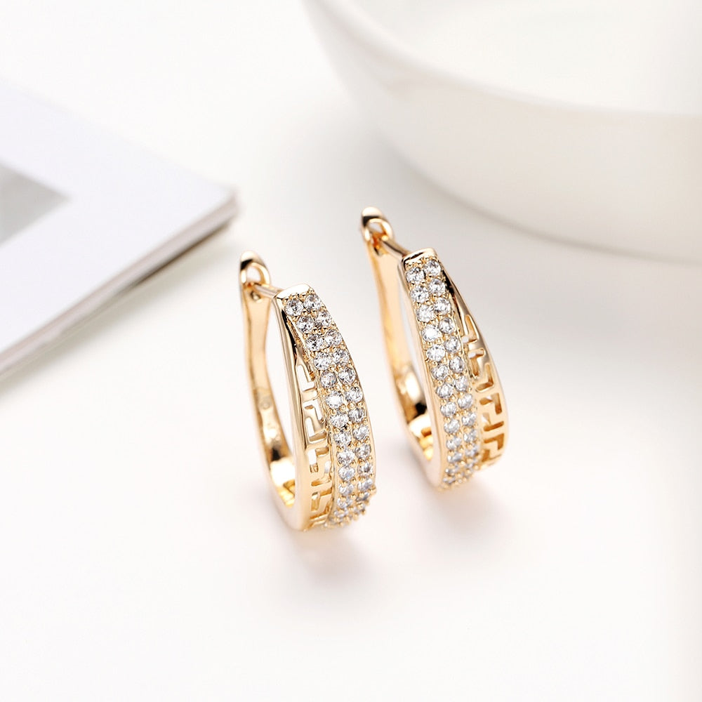 PATAYA Hollow Drop Gold Zircon Earring