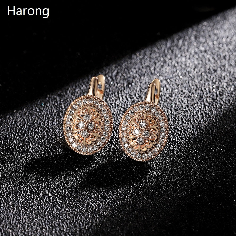 PATAYA Hollow Drop Gold Zircon Earring