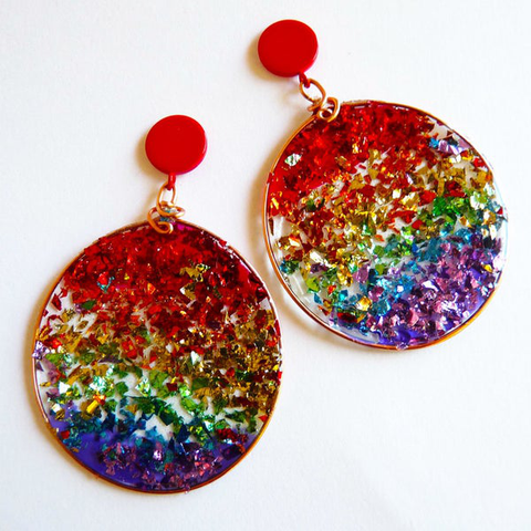 How to diy beautiful rainbow color glitter earrings